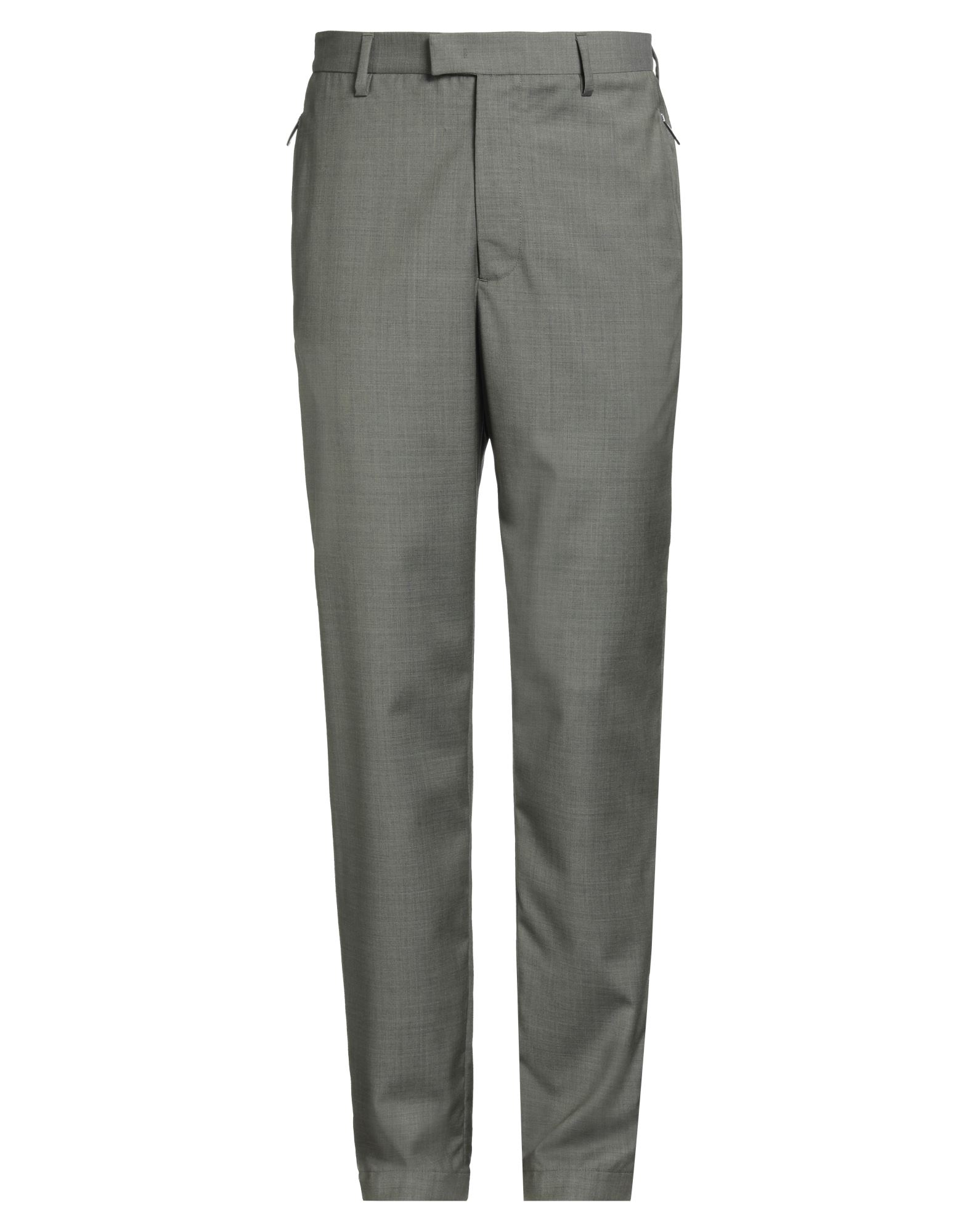 테일러드 팬츠, 울 보일, 솔리드 컬러, 장식 부착 없음, 하이 웨이스트, 벨트 루프, 스트레이트 레그, 레귤러 핏, 지퍼 여밈, 후크 여밈, 지퍼 포켓, 웰트 포켓, 손세탁 또는 드라이클리닝, 표백 금지, 건조기 사용불가, 오피스 룩이나 특별한 날에 적합한 품격 있는 포멀 스타일. 이미지