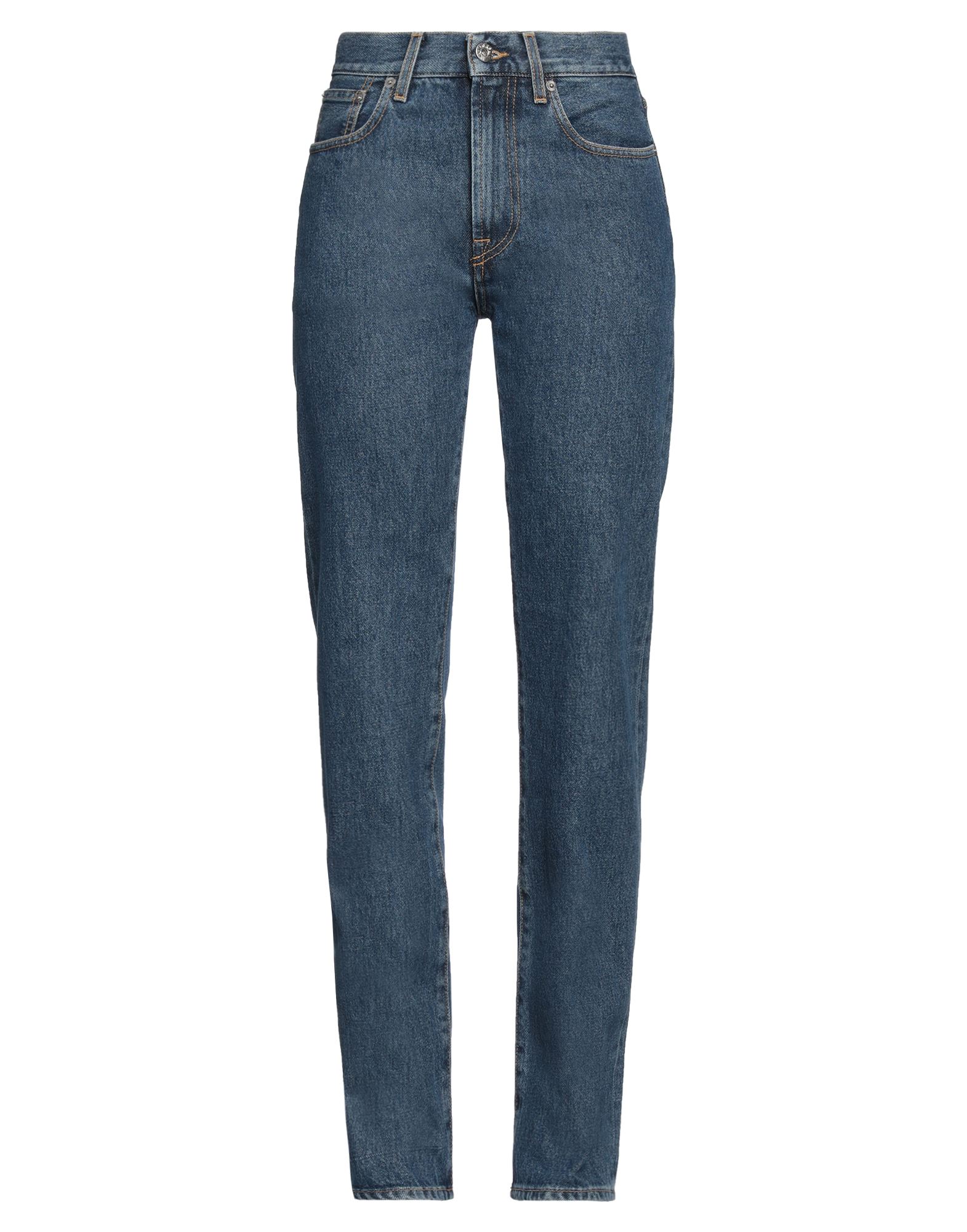 데님, 장식 부착 없음, 솔리드 컬러, 미디엄 워싱, 노멀 웨이스트, 레귤러 핏, 지퍼 여밈, 멀티 포켓, 세탁기 세탁 또는 드라이클리닝, 표백 금지, 건조기 사용불가, 스트레이트 레그 진, 이 브랜드는 사이즈가 크게 나옵니다. 이미지