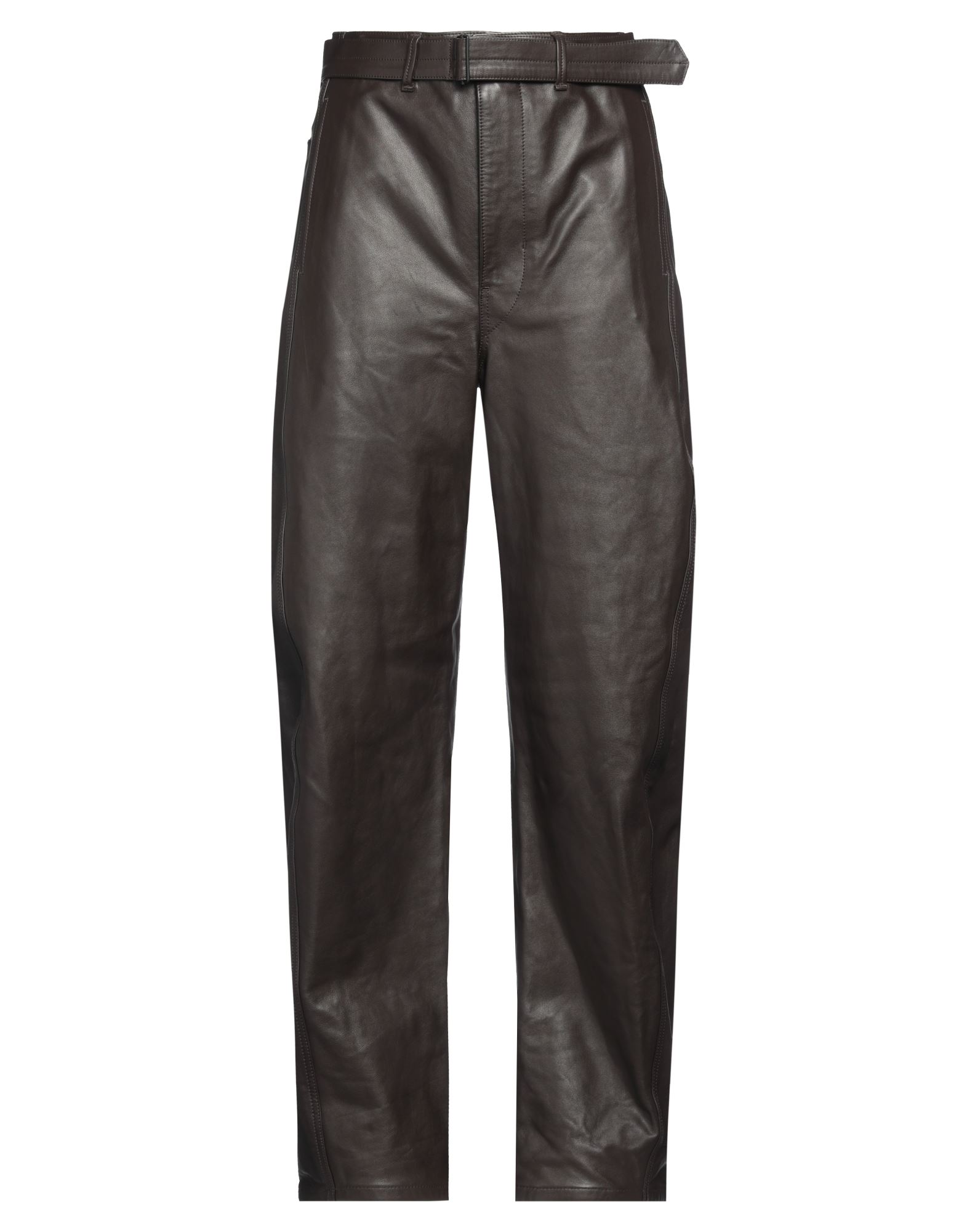 스트레이트 레그 팬츠, 가죽, 장식 디테일 솔리드 컬러, 벨트, 하이 웨이스트, 레귤러 핏, 지퍼 여밈, 멀티 포켓, 드라이클리닝 금지, 표백 금지, 건조기 사용불가, 다림질 금지, 동물성 비섬유 자재 함유, 이 브랜드는 사이즈가 크게 나옵니다. 이미지
