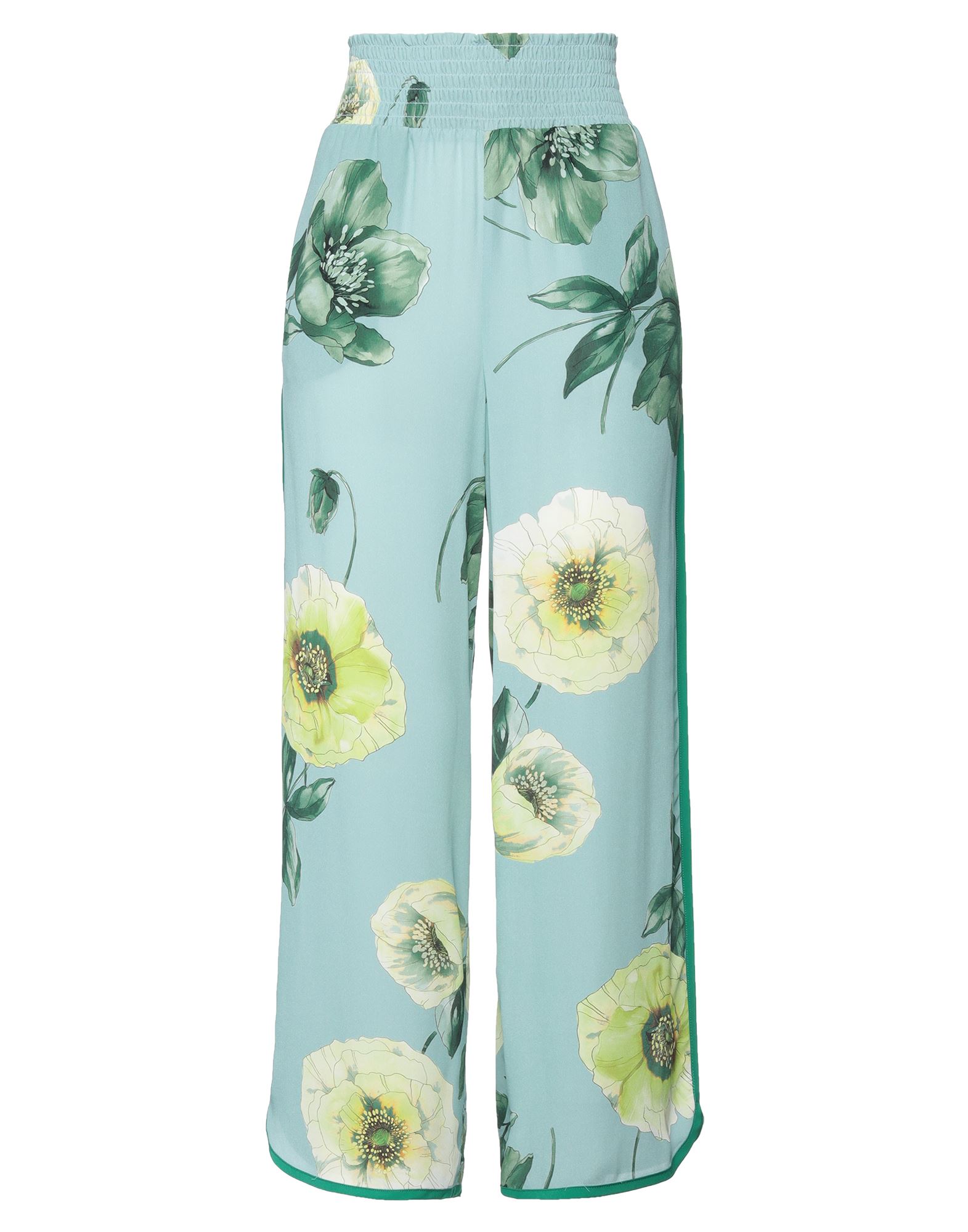 크레이프, 장식 부착 없음, 플로럴 모티브, 하이 웨이스트, 엘라스틱 웨이스트, 스트레이트 레그, 컴포트 핏, 멀티 포켓, 치노. 이미지