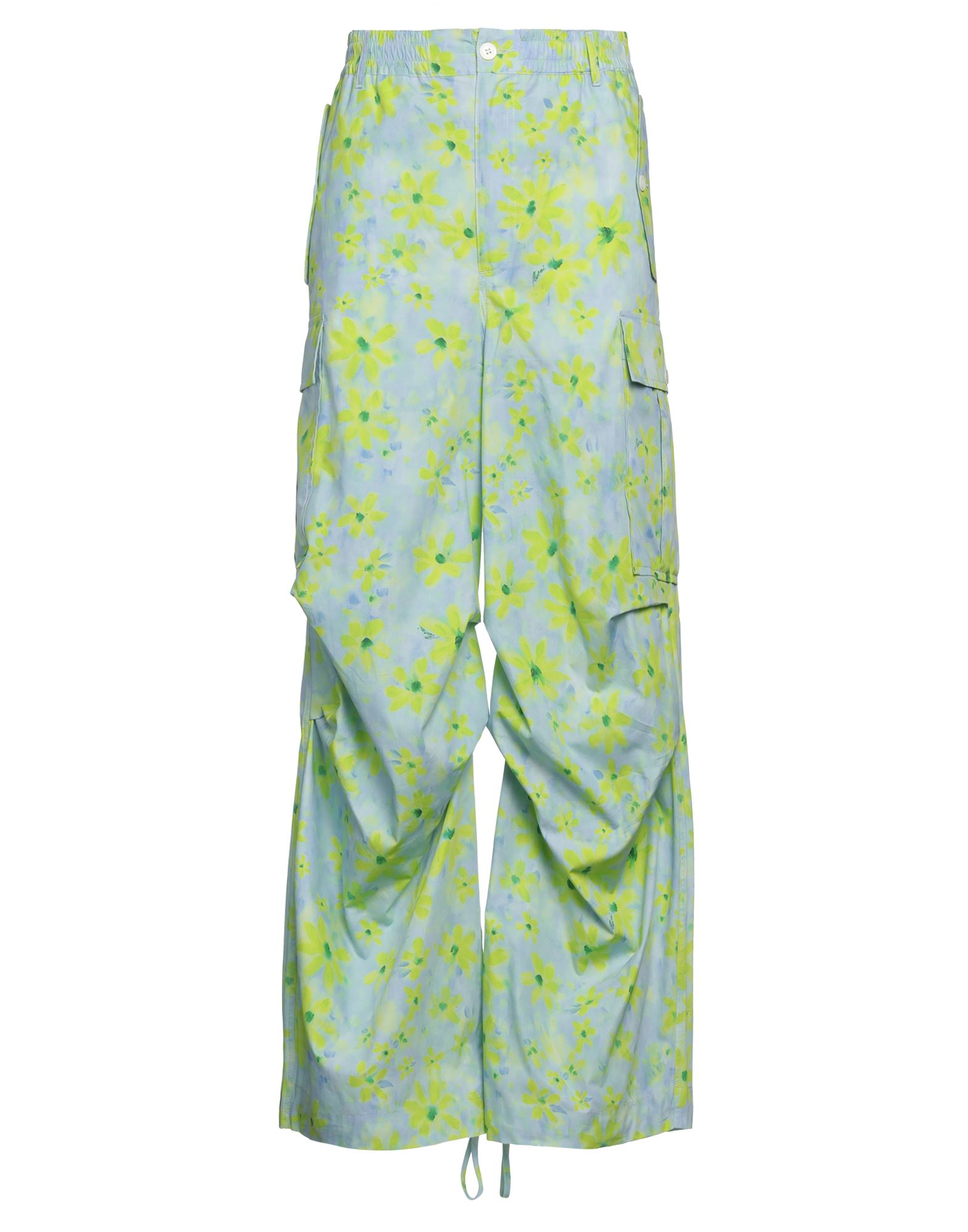 카고 팬츠, 우븐, 플로럴 모티브, 브랜드 로고, 하이 웨이스트, 벨트 루프, 레귤러 핏, 지퍼 여밈, 1 버튼, 멀티 포켓, 손세탁, 표백 금지, 건조기 사용불가, 이 브랜드는 사이즈가 크게 나옵니다. 이미지