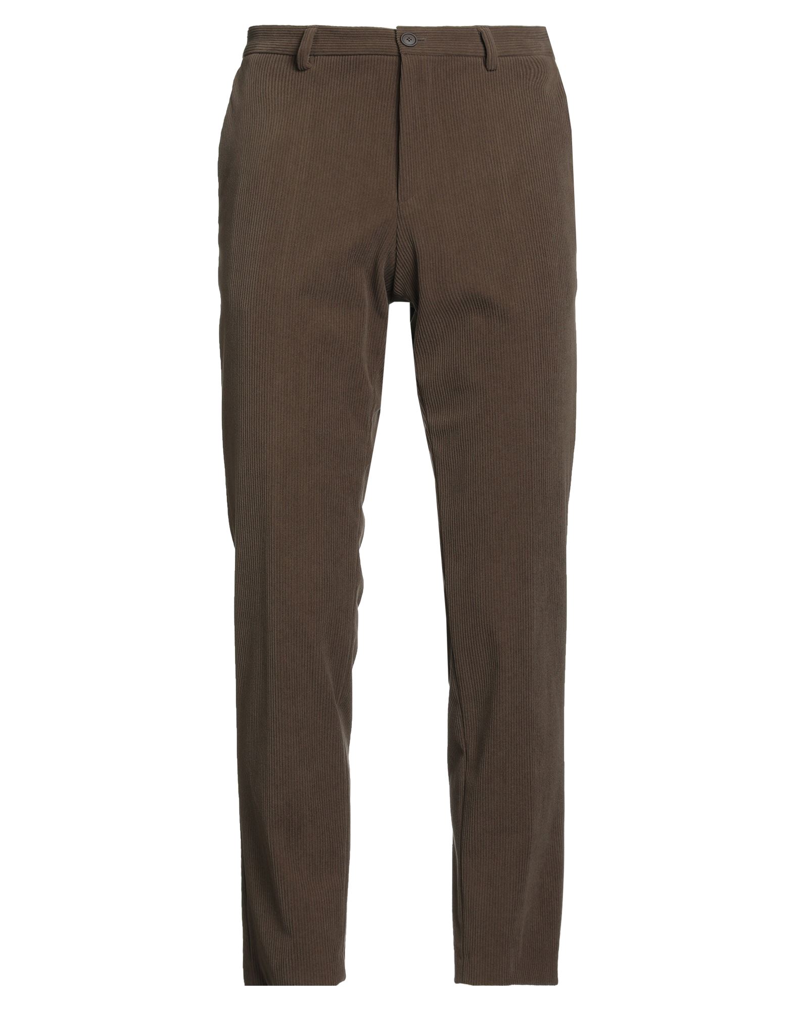 치노 팬츠, 코듀로이, 솔리드 컬러, 브랜드 로고, 노멀 웨이스트, 벨트 루프, 테이퍼드 레그, 레귤러 핏, 1 버튼, 지퍼 여밈, 웰트 포켓, 슬릿 포켓, 세탁기 세탁 또는 드라이클리닝, 표백 금지, 건조기 사용불가. 이미지