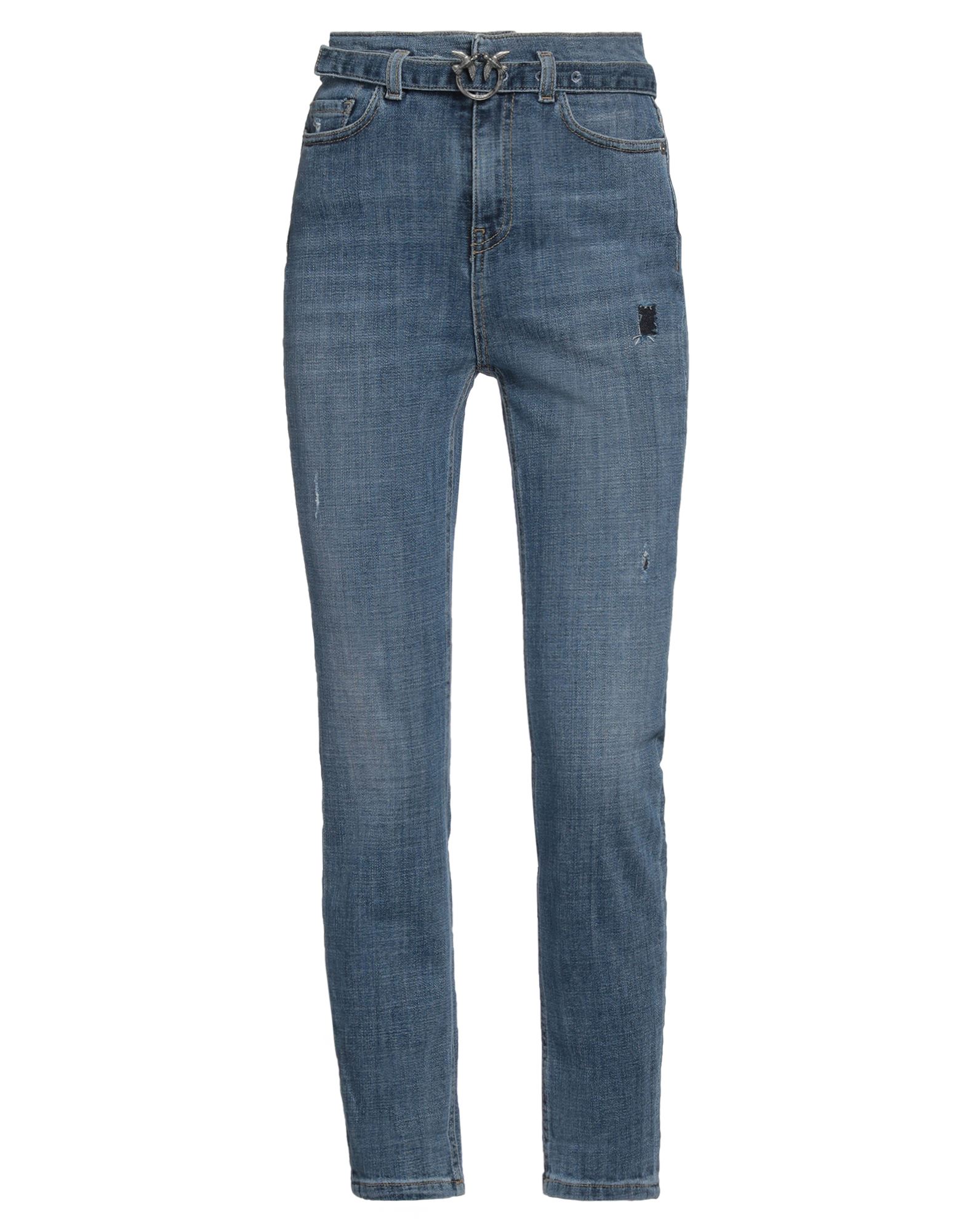 스키니 진, 데님, 디스트레스드 효과, 솔리드 컬러, 벨트, 브랜드 로고, 미디엄 워싱, 하이 웨이스트, 스키니, 후크 여밈, 지퍼 여밈, 멀티 포켓, 세탁기 세탁 또는 드라이클리닝, 표백 금지, 건조기 사용가능. 이미지