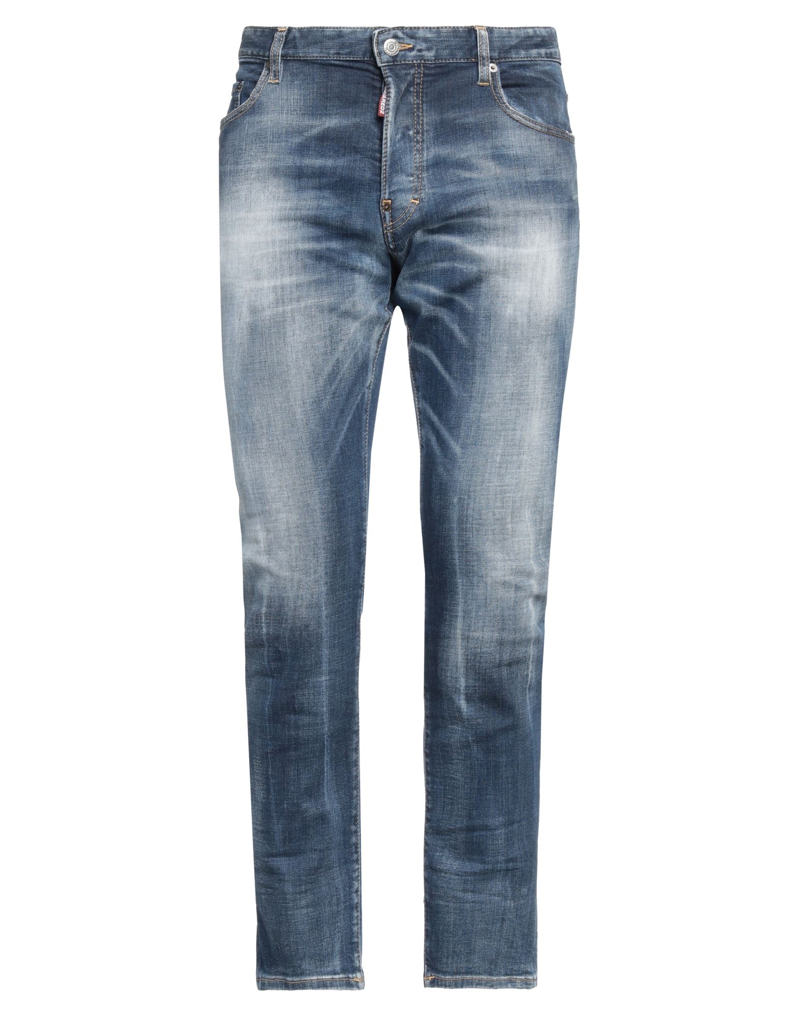 데님, 해진 효과, 바랜 효과, 브랜드 로고, 솔리드 컬러, 미디엄 워싱, 노멀 웨이스트, 벨트 루프, 버튼 여밈, 멀티 포켓, 동물성 비섬유 자재 함유, 스트레이트 레그 스타일. 이미지