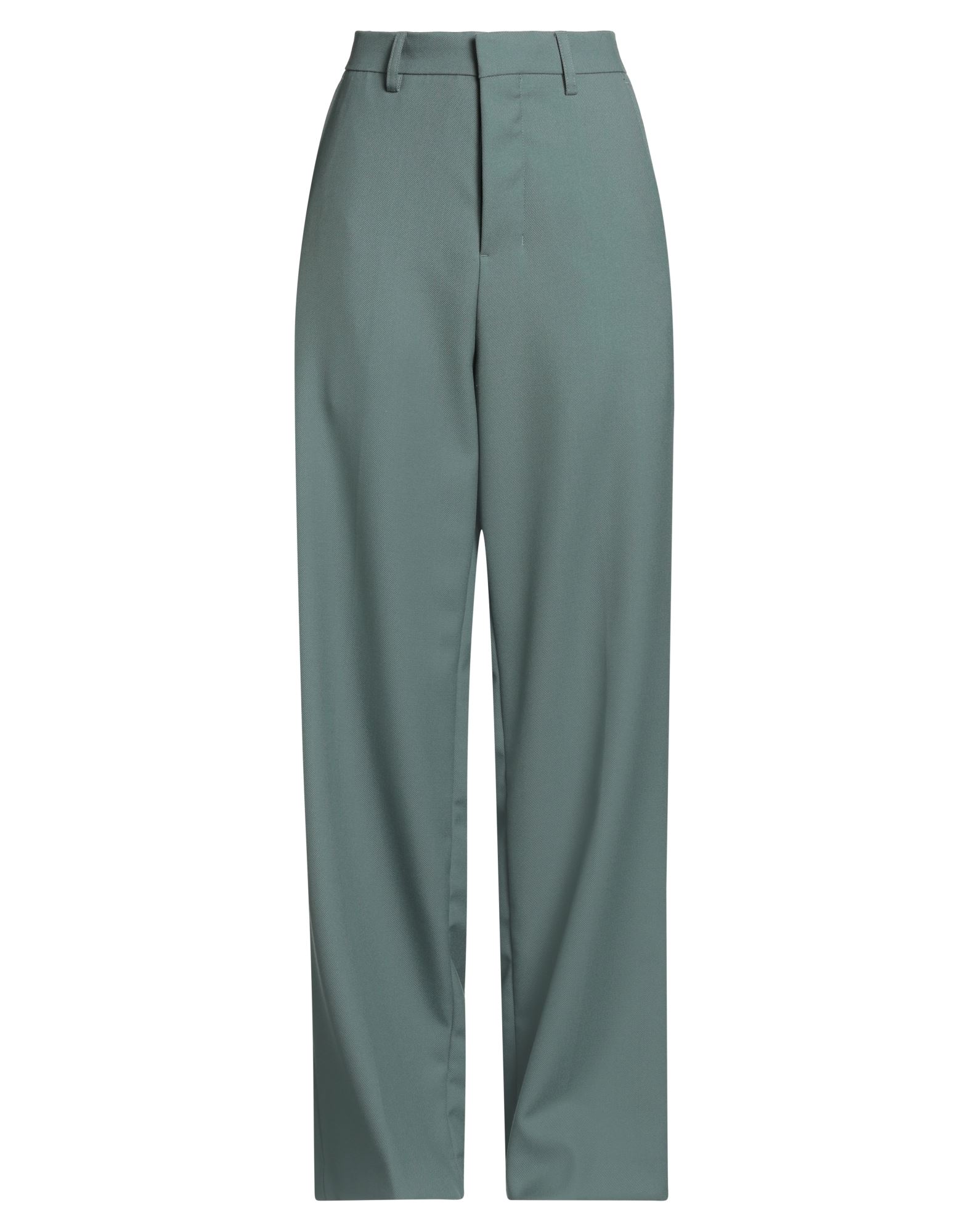 와이드 레그 팬츠, 트윌, 솔리드 컬러, 장식 부착 없음, 하이 웨이스트, 벨트 루프, 레귤러 핏, 버튼 여밈, 멀티 포켓, 드라이클리닝, 표백 금지, 건조기 사용불가, 편안함과 우아함이 결합된 격식을 갖춘 세련된 포멀 오피스 룩. 이미지