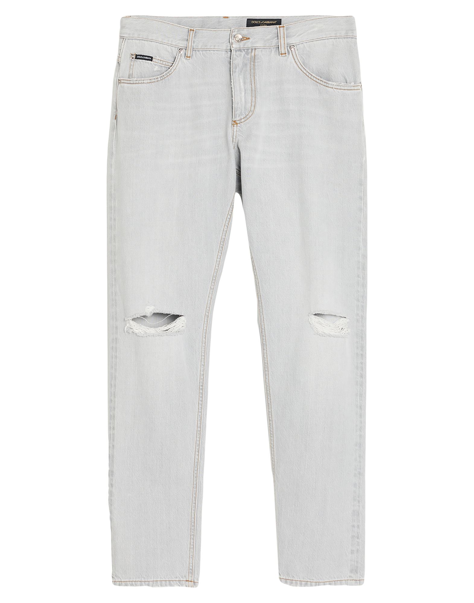 테이퍼드 진, 데님, 디스트레스드 효과, 솔리드 컬러, 브랜드 로고, 가죽 인서트, 컬러 워싱, 하이 웨이스트, 레귤러 핏, 지퍼 여밈, 1 버튼, 멀티 포켓, 드라이클리닝, 표백 금지, 건조기 사용불가, 동물성 비섬유 자재 함유. 이미지