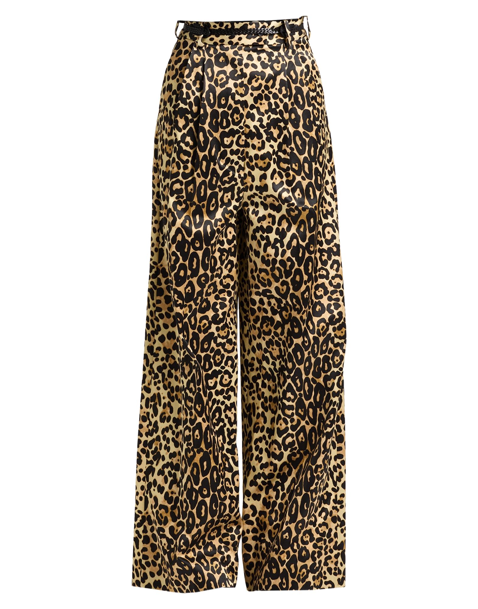 와이드 레그 팬츠, 새틴, 레오파드 패턴, 디테쳐블 디테일, 하이 웨이스트, 레귤러 핏, 버튼 여밈, 멀티 포켓, 드라이클리닝, 표백 금지, 건조기 사용불가, 동물성 비섬유 자재 함유, 이 브랜드는 사이즈가 크게 나옵니다. 이미지