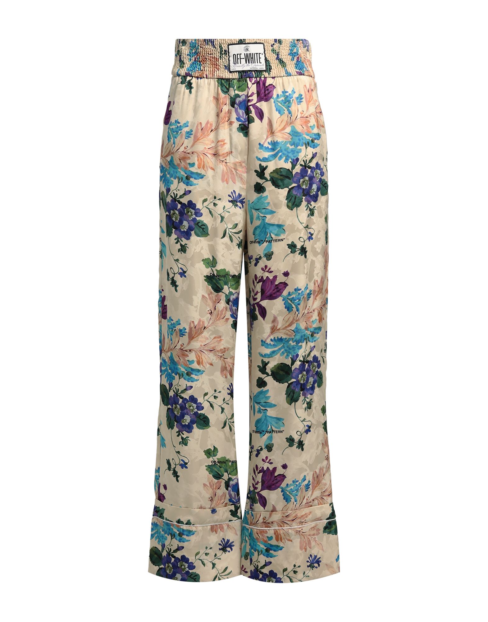 새틴, 장식 부착 없음, 플로럴 모티브, 하이 웨이스트, 와이드 레그, 레귤러 핏, 멀티 포켓, 기타 바지. 이미지