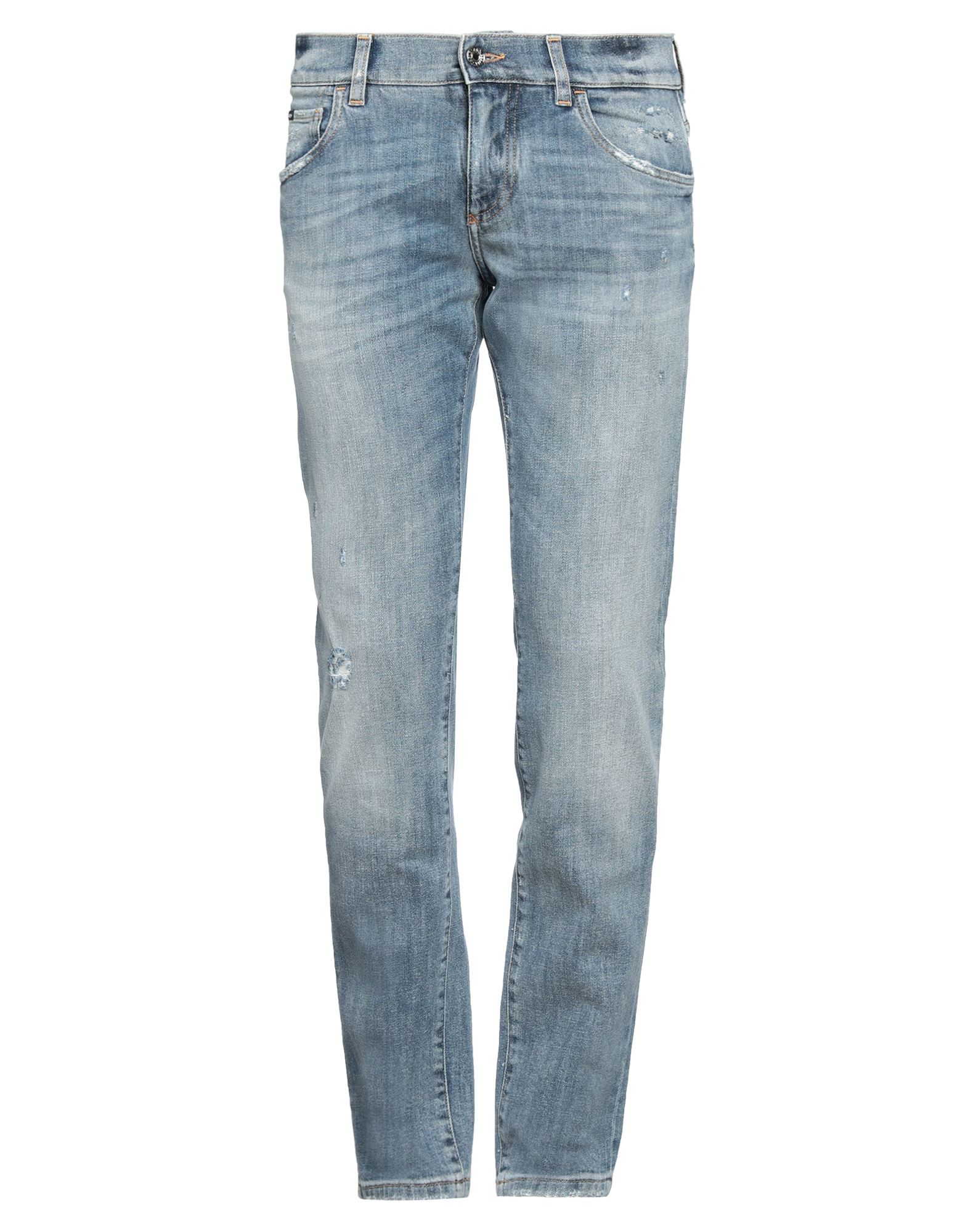 데님, 바랜 효과, 디스트레스드 효과, 브랜드 로고, 솔리드 컬러, 미디엄 워싱, 노멀 웨이스트, 지퍼 여밈, 1 버튼, 포켓 5개, 스트레치, 스키니 스타일. 이미지