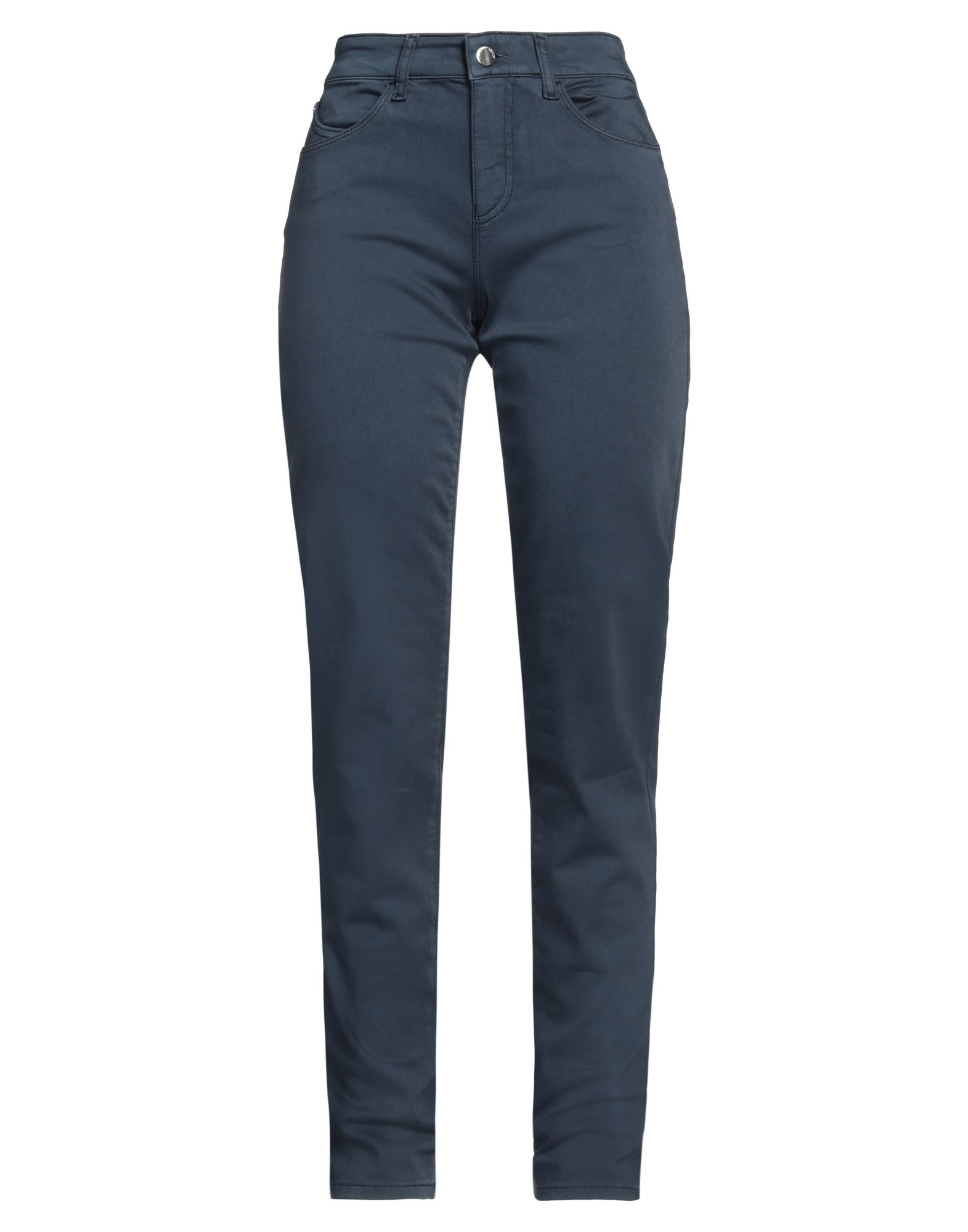 평직, 브랜드 로고, 가죽 디테일, 솔리드 컬러, 노멀 웨이스트, 벨트 루프, 테이퍼드 레그, 스키니, 지퍼 클로저, 1 버튼, 포켓 5개, 스트레치, 동물성 비섬유 자재 함유, 파이브 포켓. 이미지