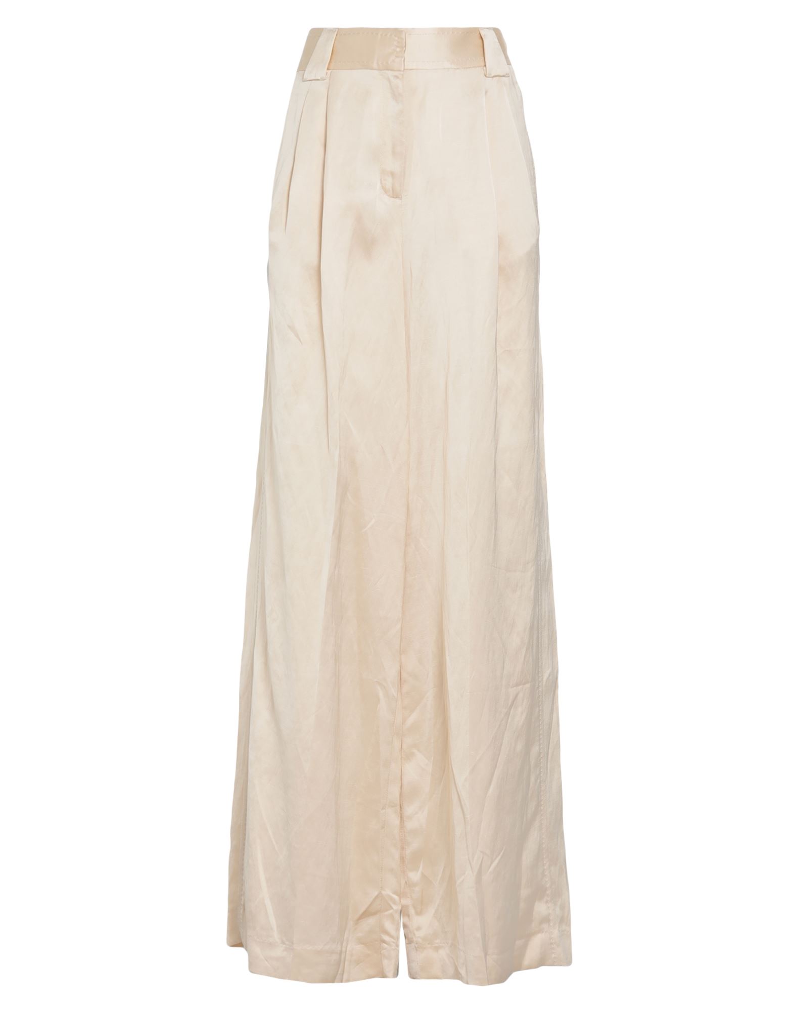 새틴, 벨트, 솔리드 컬러, 하이 웨이스트, 와이드 레그, 레귤러 핏, 지퍼 클로저, 훅&아이, 멀티 포켓, 기타 바지. 이미지