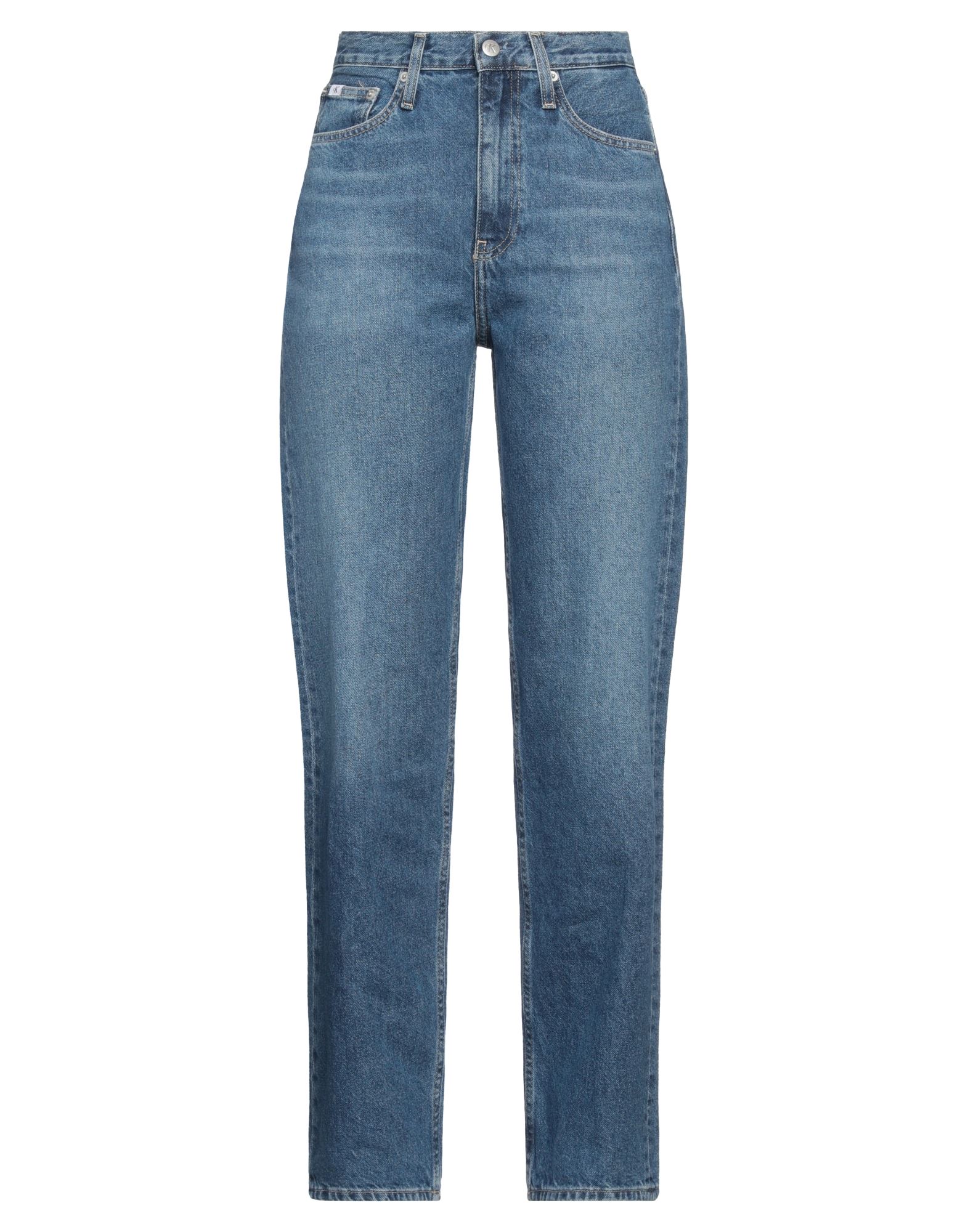 스트레이트 레그 진, 데님, 바랜 효과, 솔리드 컬러, 브랜드 로고, 다크 워싱, 하이 웨이스트, 레귤러 핏, 지퍼 여밈, 버튼 여밈, 멀티 포켓, 세탁기로 세탁, 표백 금지, 건조기 사용가능. 이미지