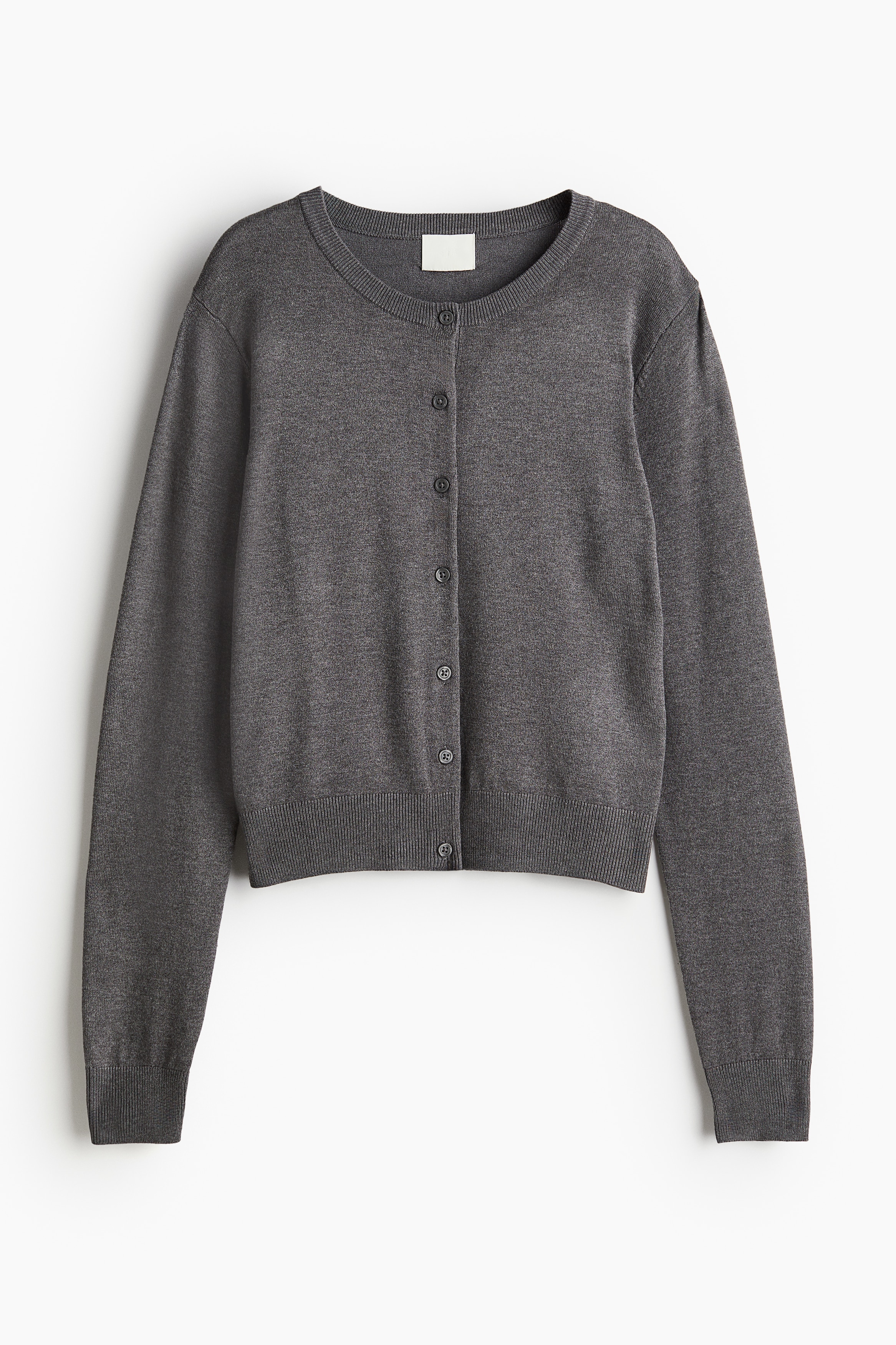 비스코스가 혼방된 부드러운 파인니트 가디건. 버튼 여밈. 골지 옷단. 이미지