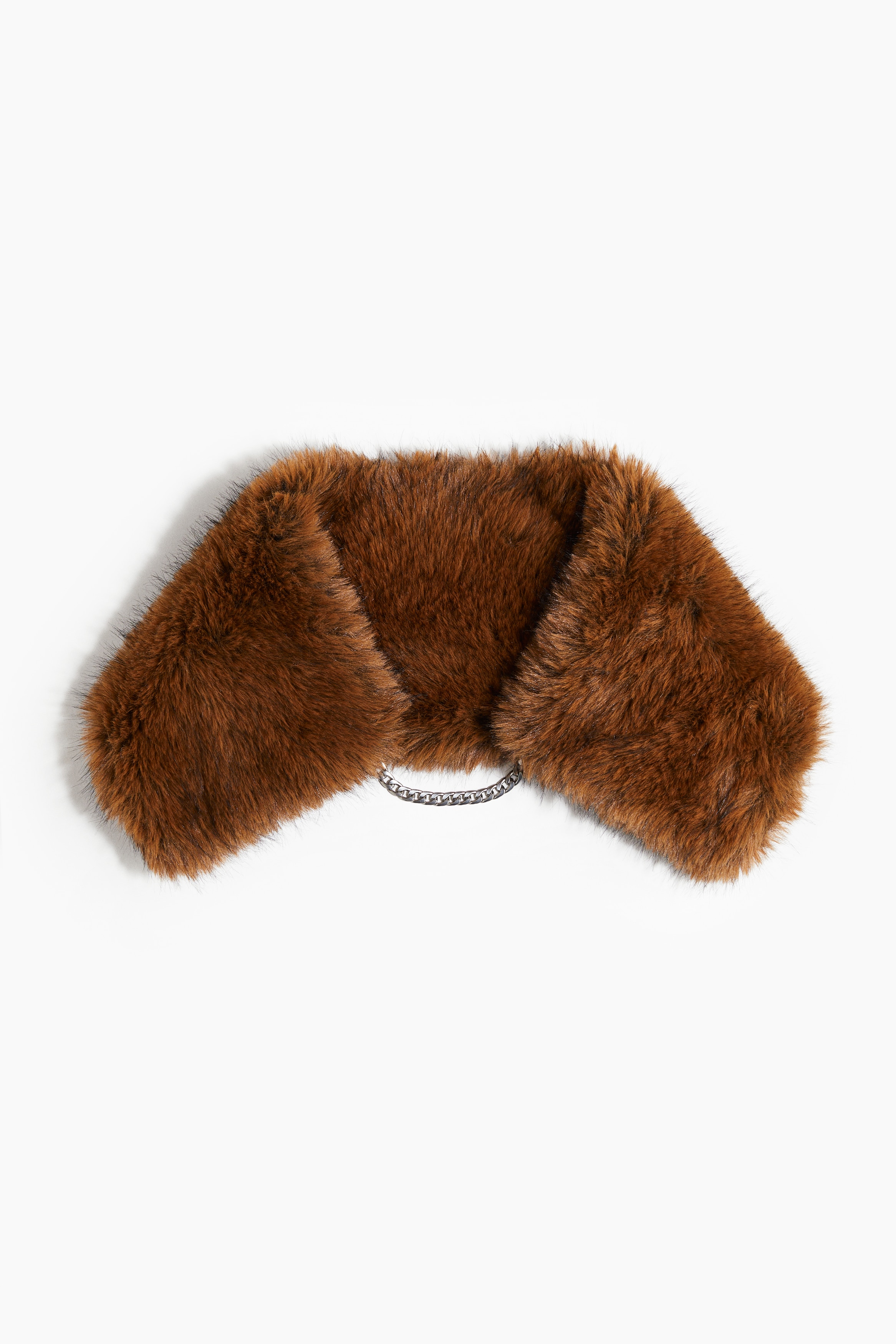 부드럽고 폭신한 패브릭 소재의 칼라. 앞면에 금속 커브 체인과 카라비너 후크 클로저가 있음. 이미지