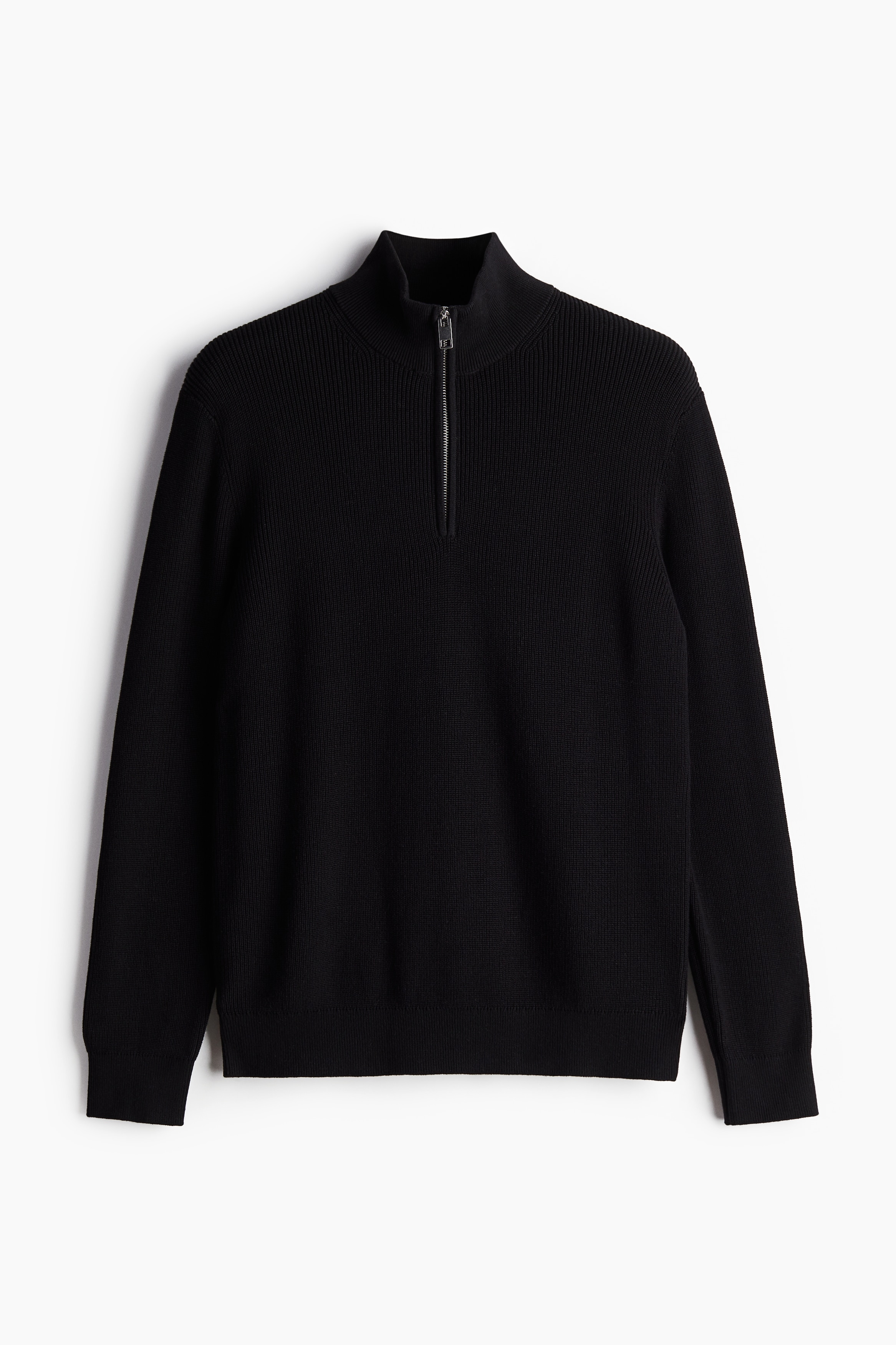 코튼 소재의 긴소매 파인니트 스웨터. 슬림핏. 하이넥. 앞면 지퍼. 이미지