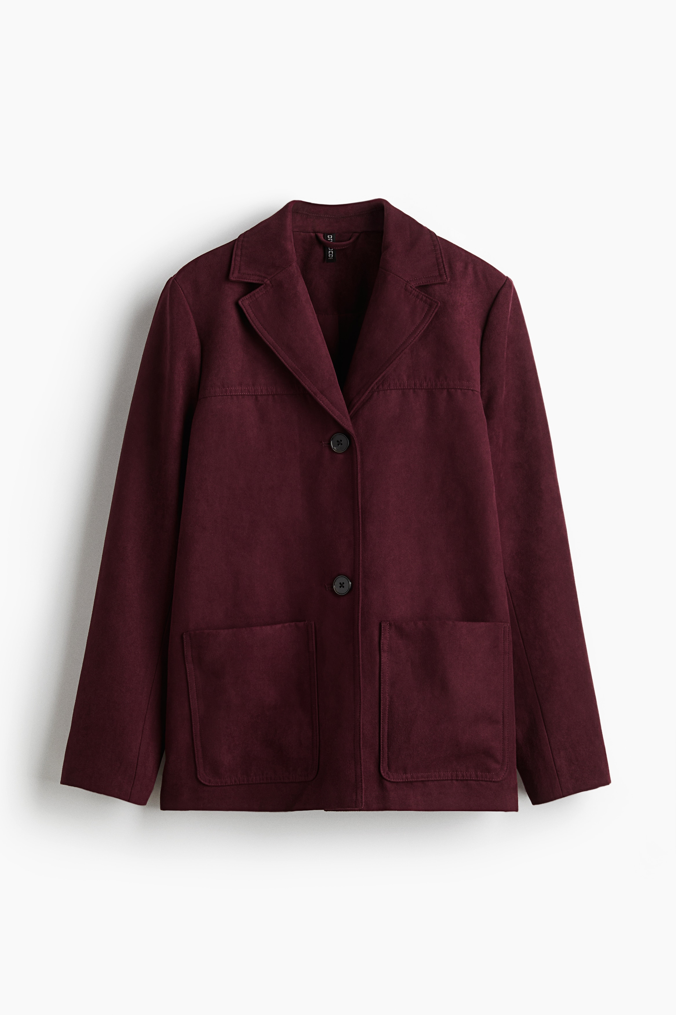 노치트 라펠이 있는 텍스처 소재의 재킷. 버튼업 스타일. 닾뒷면 요크. 숄더 패드 내장. 앞면 패치포켓. 안감 부착. 이미지