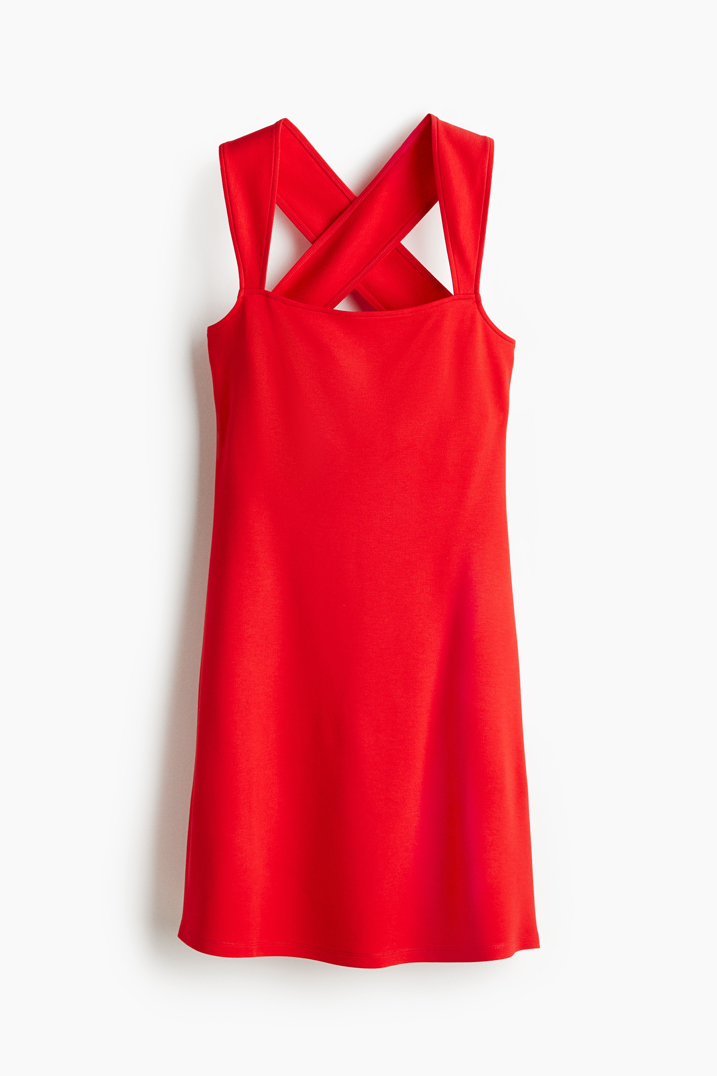 Short, fitted dress in heavy jersey with a square neckline and wide shoulder straps that cross at the back. 이미지1