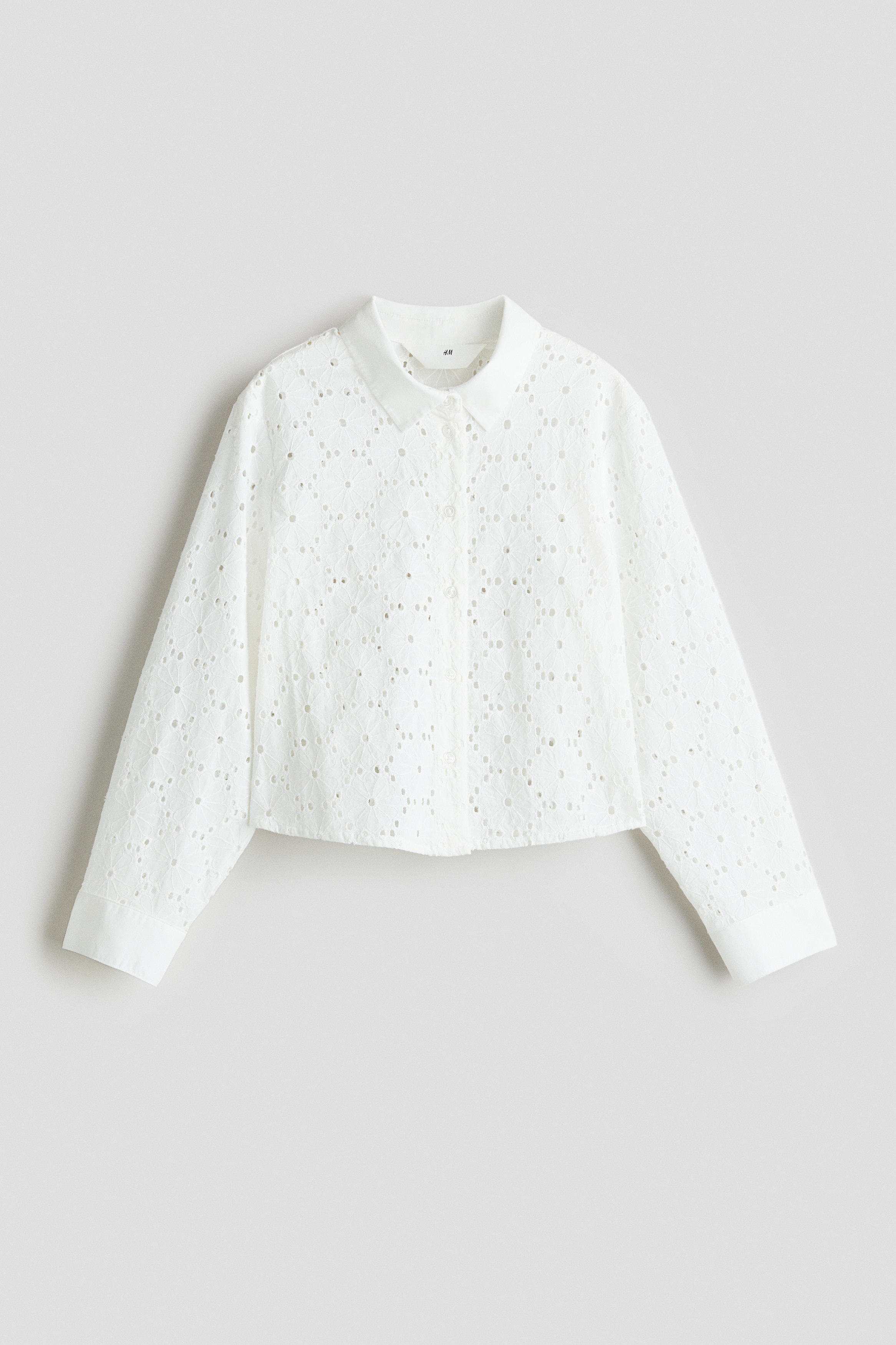 부드러운 코튼 소재의 루즈핏 셔츠. 턴다운 칼라. 긴소매. 앞면과 소맷단에 버튼이 있음. 이미지