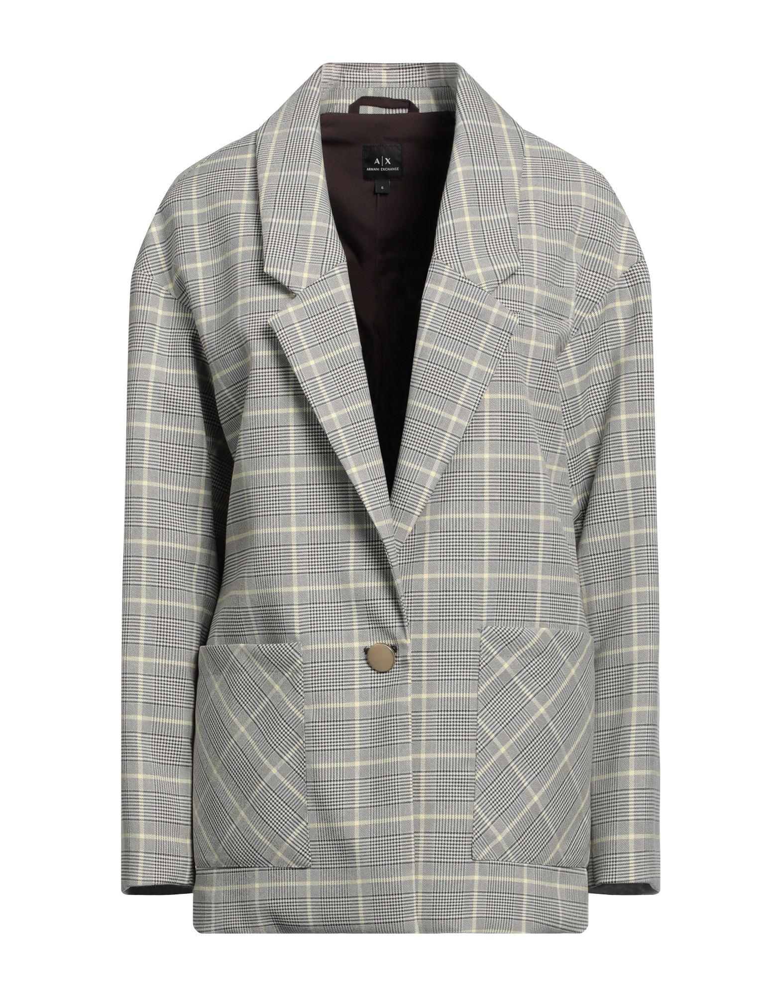 크레이프, 장식 부착 없음, 프린스 오브 웨일스, 라펠, 싱글브레스티드, 롱 슬리브, 안감있음, 버튼 여밈, 멀티 포켓, 스트레치, 싱글브레스티드 자켓. 이미지