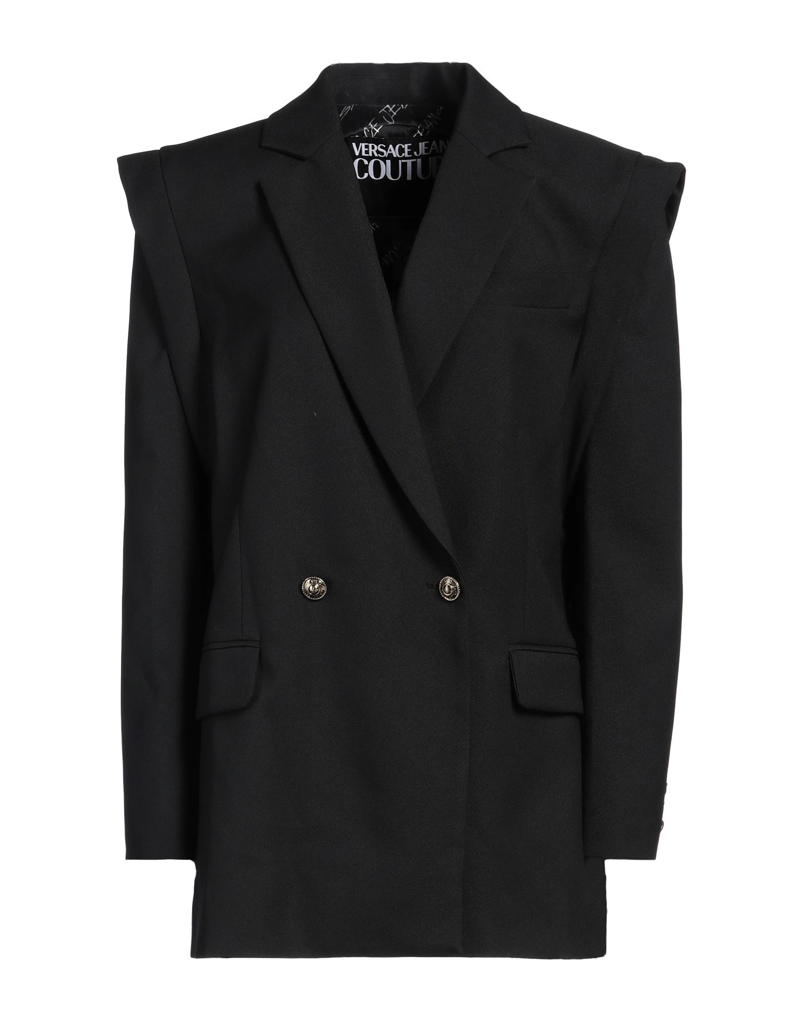 더블 브레스티드 블레이저, 트윌, 솔리드 컬러, 장식 부착 없음, 라펠, 롱 슬리브, 안감있음, 플랩 포켓, 포켓 1개, 백 슬릿, 손세탁, 건조기 사용불가, 편안함과 우아함이 결합된 격식을 갖춘 세련된 포멀 오피스 룩. 이미지