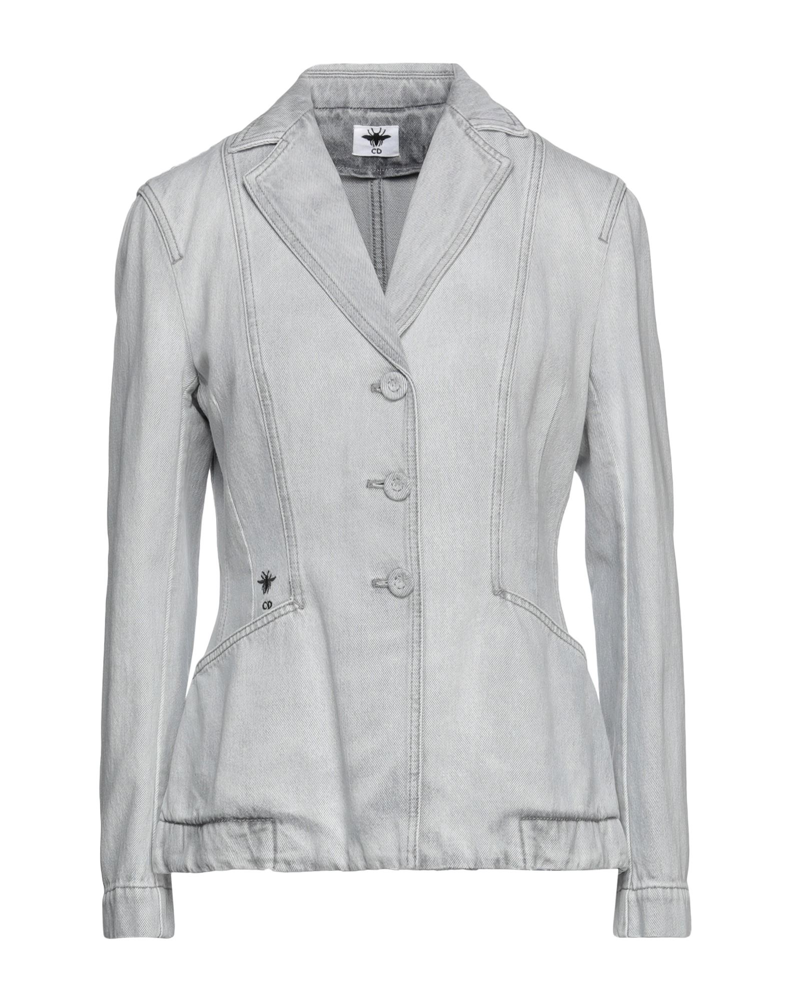 데님, 바랜 효과, 자수, 브랜드 로고, 장식 디테일 솔리드 컬러, 라펠, 싱글브레스티드, 롱 슬리브, 안감없음, 버튼 여밈, 멀티 포켓. 이미지