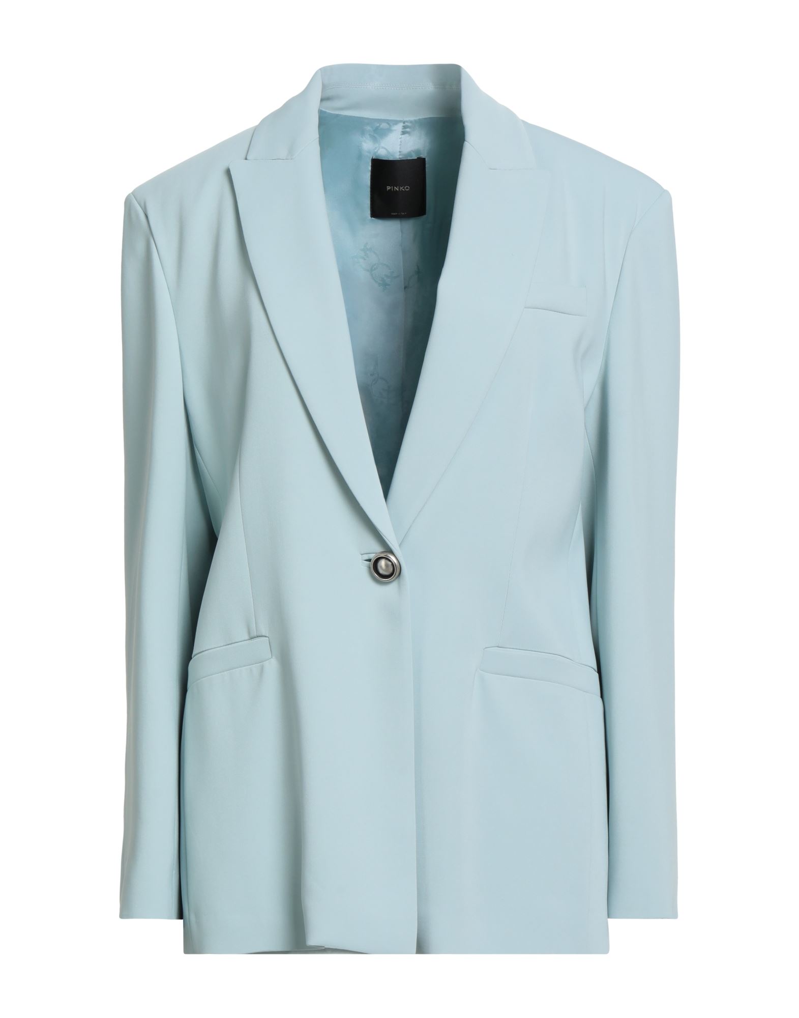 싱글 브레스티드 블레이저, 크레이프, 스트레치 패브릭, 솔리드 컬러, 장식 부착 없음, 라펠, 롱 슬리브, 어깨 패드, 안감있음, 1 버튼, 웰트 포켓, 더블 백 슬릿, 드라이클리닝, 표백 금지, 건조기 사용불가. 이미지