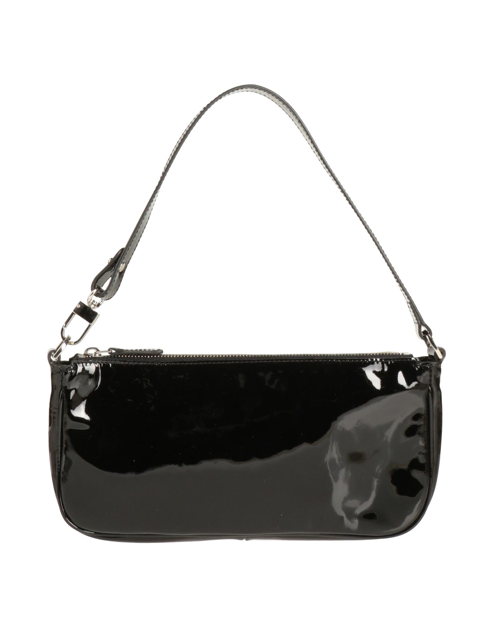 가죽, 바니쉬 처리, 장식 부착 없음, 솔리드 컬러, 안감있음, 지퍼 클로저, 싱글 핸들, 동물성 비섬유 자재 함유, 데이타임, 미디엄, 바게트백. 이미지