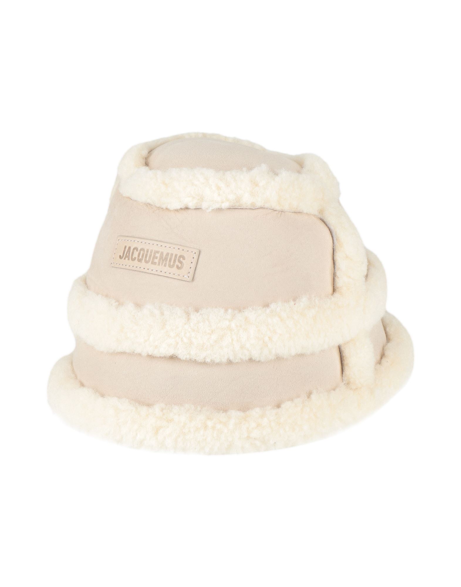 버킷 햇, 시어링 재킷, 주트 솔, 솔리드 컬러, 브랜드 로고, 시어링 트림, 미디움 브림, 시어링 소재의 내부, 드라이클리닝, 표백 금지, 건조기 사용불가, 다림질 금지, 동물성 비섬유 자재 함유. 이미지