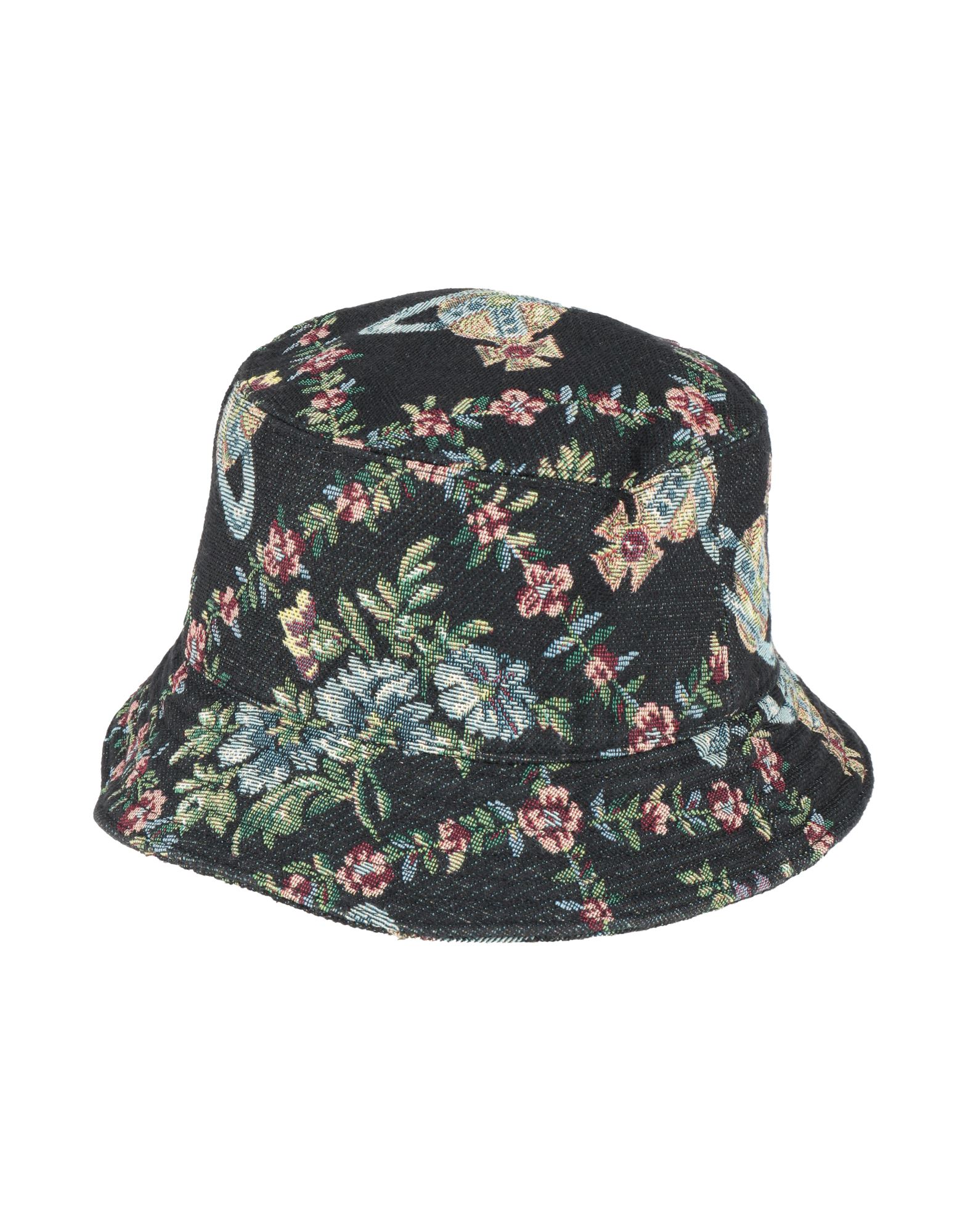 버킷 햇, 자카드, 플로럴 모티브, 장식 부착 없음, 미디움 브림, 세탁기 세탁 또는 드라이클리닝, 표백 금지, 건조기 사용불가, 다림질 금지. 이미지