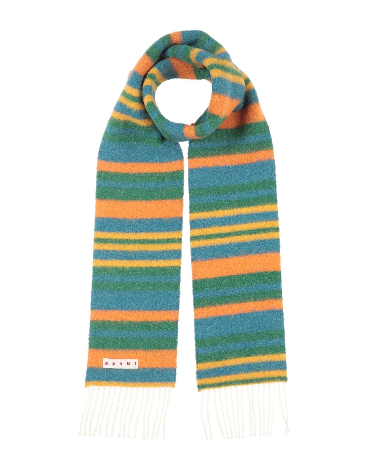 스카프 & 머플러, 니트 소재, 미디엄웨이트 니트, 브랜드 로고, 프린지, 스트라이프. 이미지