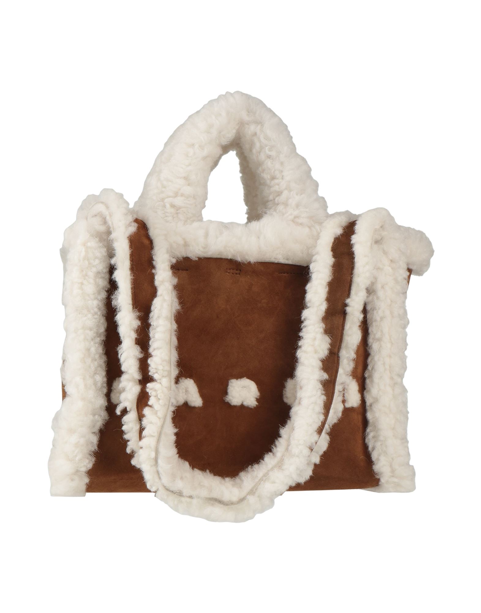 쇼퍼백, 가죽, 시어링 재킷, 투톤 패턴, 브랜드 로고, 시어링 소재의 내부, 라지 스타일, 동물성 비섬유 자재 함유. 이미지