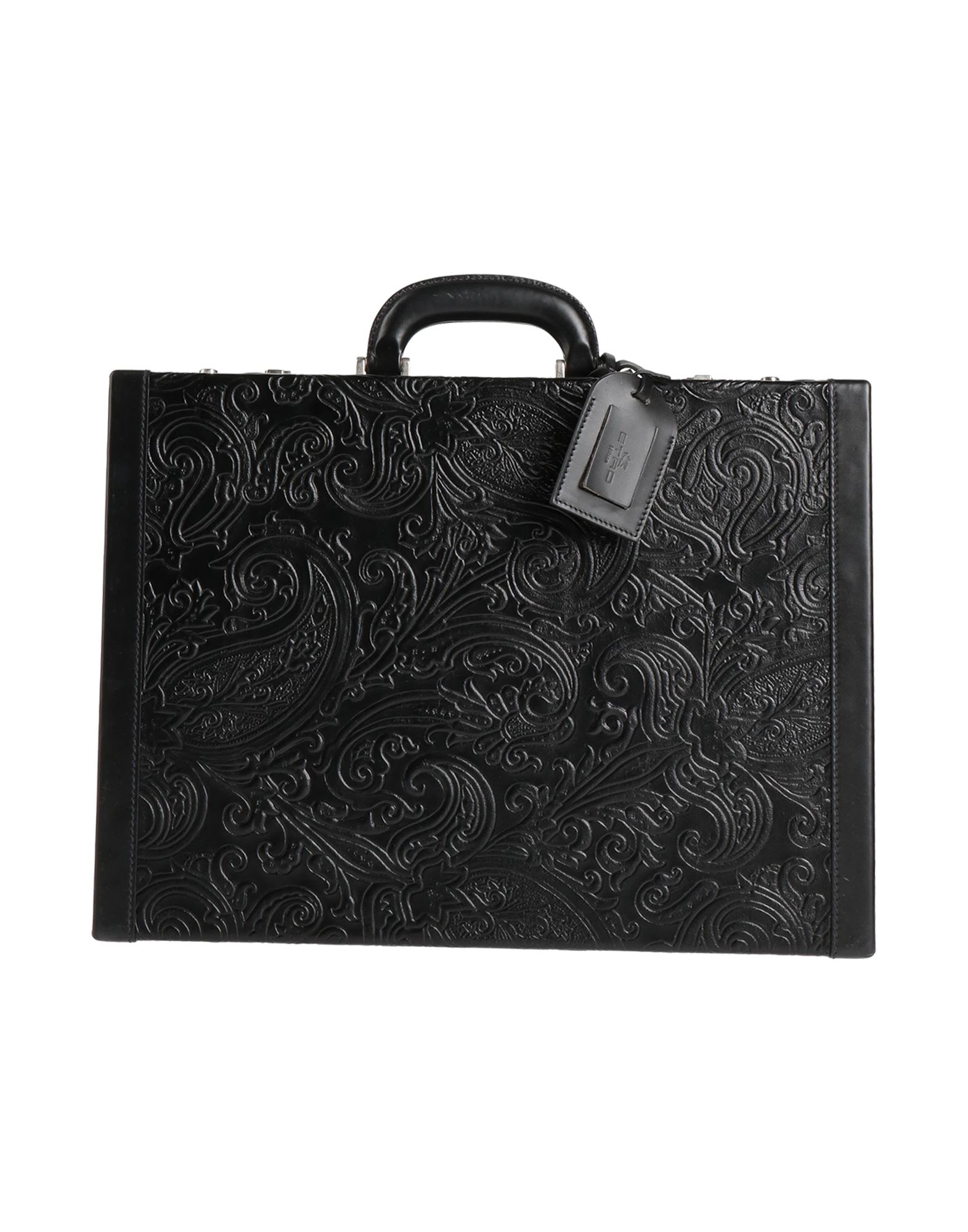 노트북 가방, 맥시 스타일, 텍스처드 가죽, 페이즐리 패턴, 장식 부착 없음, 콤비네이션 락 잠금, 안감있음, 내부 컴파트먼트, 싱글 핸들, 동물성 비섬유 자재 함유. 이미지