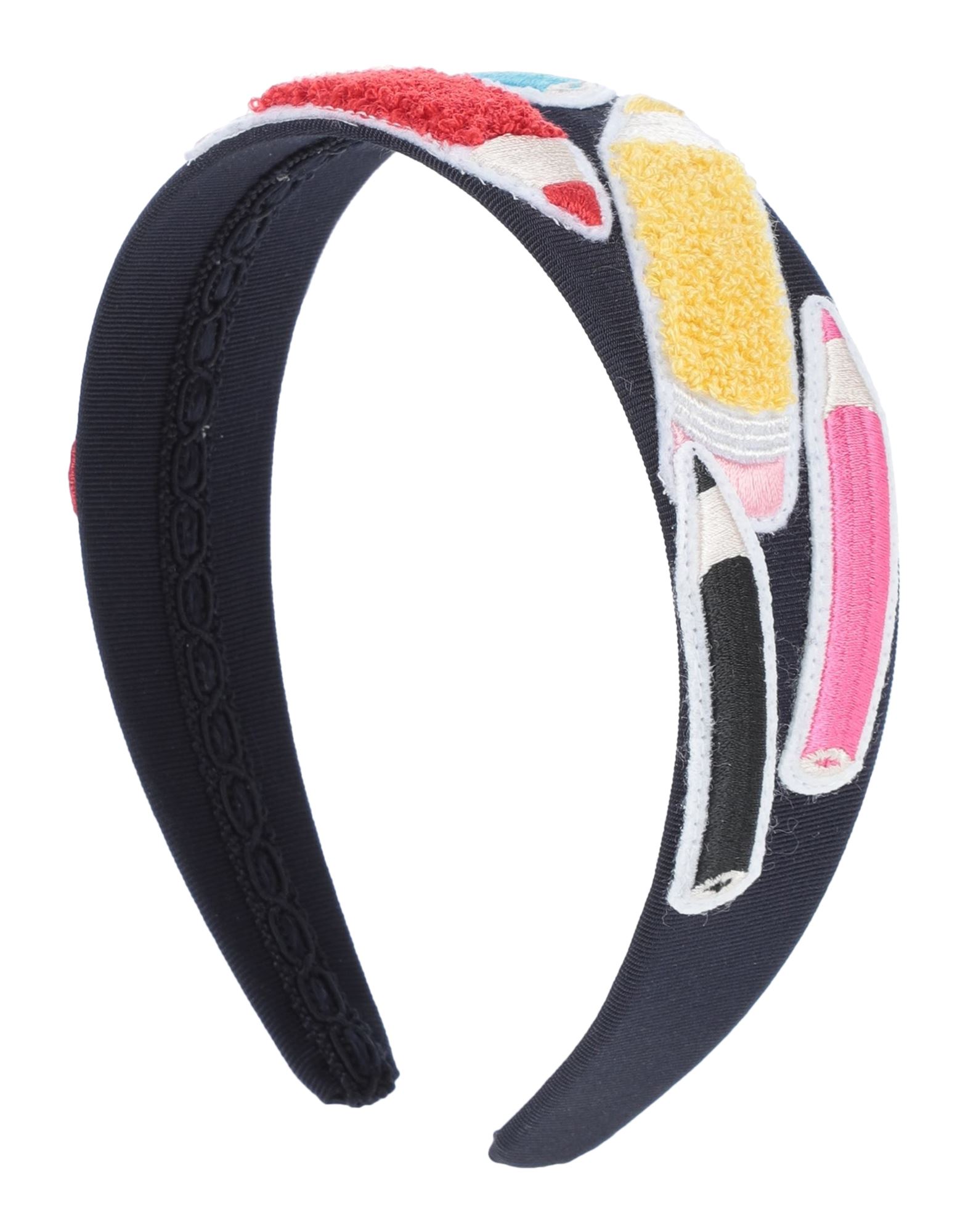 헤어밴드, 우븐, 멀티컬러 패턴, 브랜드 로고, 장식 효과. 이미지