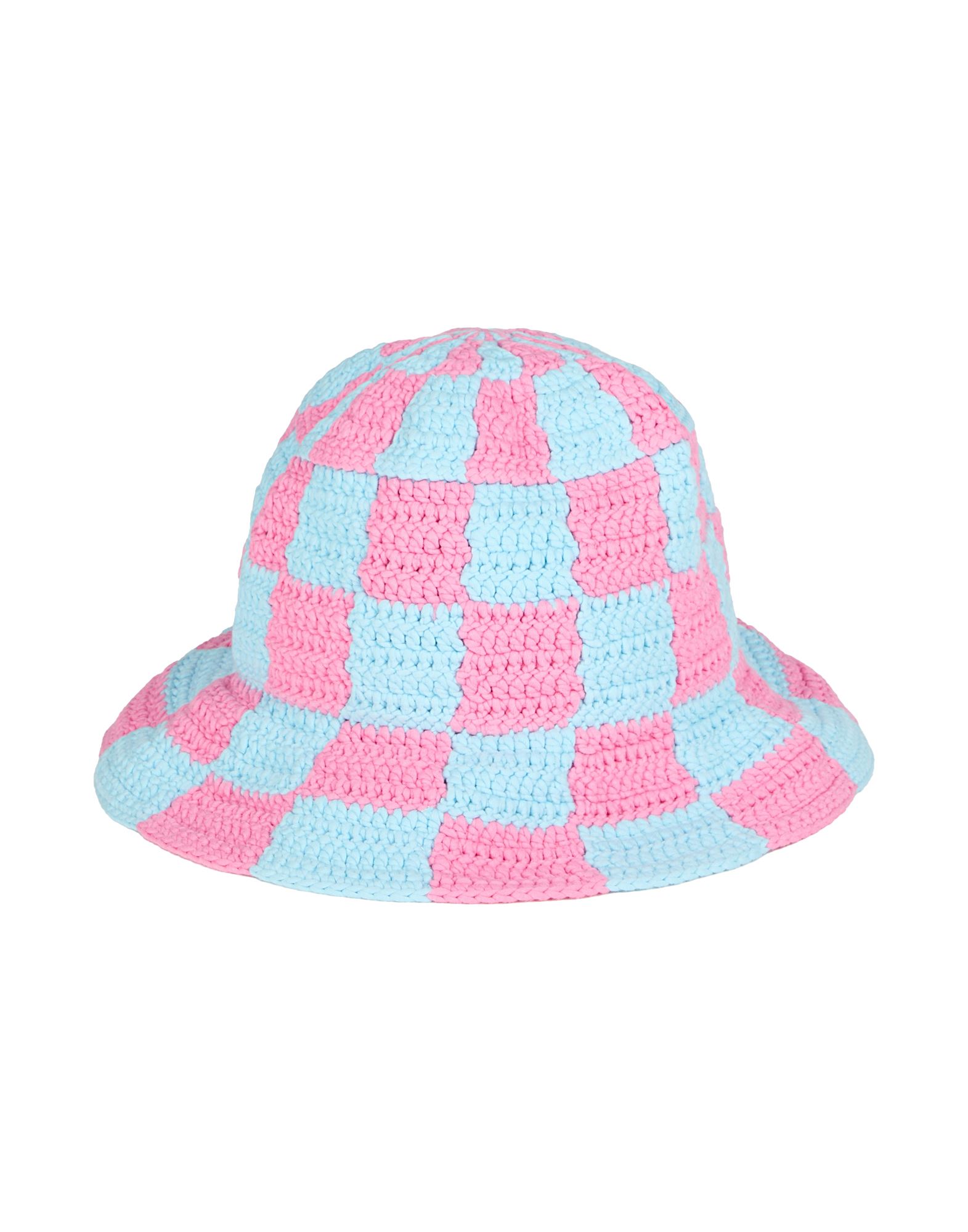 버킷 햇, 크로셰 니트, 체크, 장식 부착 없음, 미디움 브림, 안감없음, 물세탁 불가, 표백 금지, 건조기 사용불가. 이미지