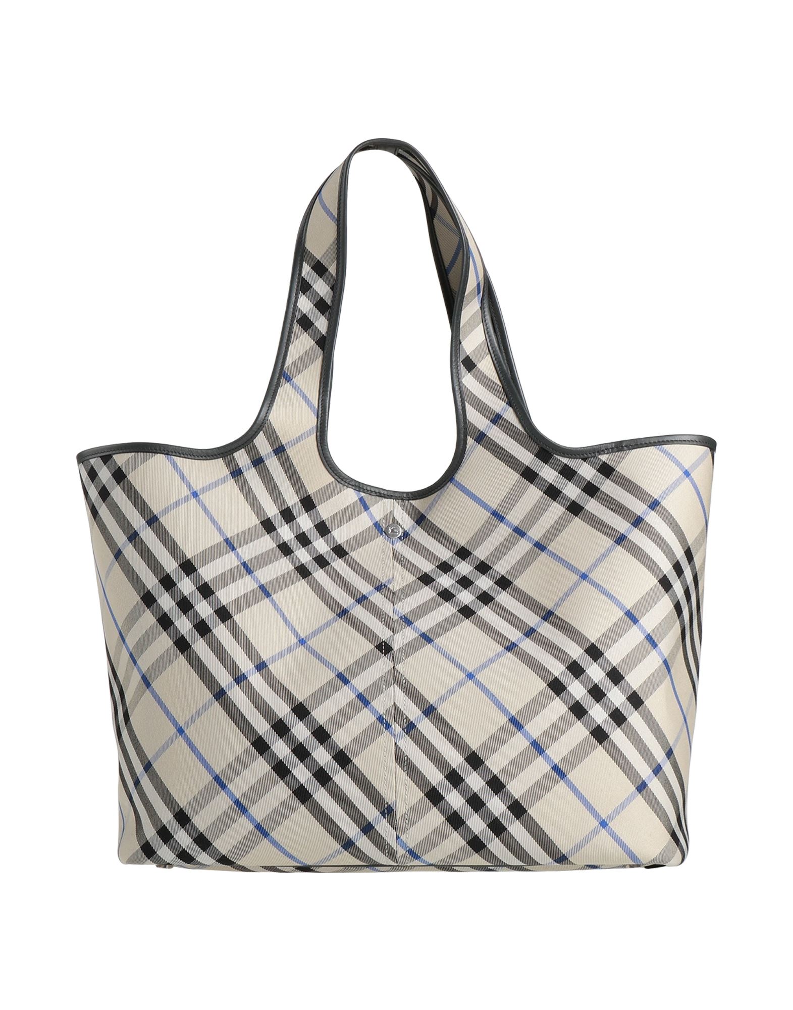 쇼퍼백, 테크니컬 패브릭, 시그니처 프린트, 가죽 인서트, 브랜드 로고, 스냅버튼 여밈, 안감없음, 더블 핸들, 맥시 스타일, 동물성 비섬유 자재 함유. 이미지