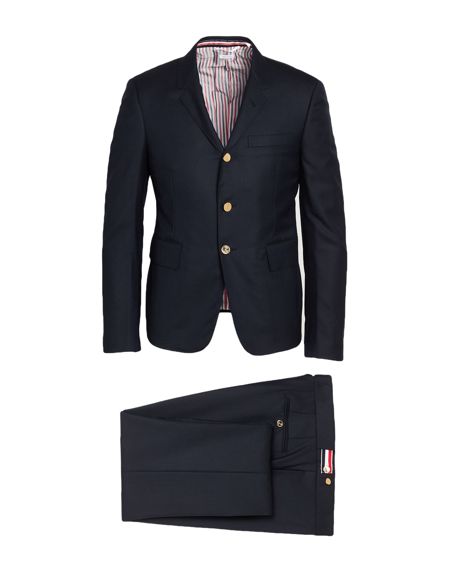 싱글 브레스티드 수트, 울 보일, 솔리드 컬러, 장식 부착 없음, 라펠, 롱 슬리브, 안감있음, 버튼 여밈, 플랩 포켓, 포켓 1개, 노멀 웨이스트, 드라이클리닝, 표백 금지, 건조기 사용불가, 오피스 룩이나 특별한 날에 적합한 품격 있는 포멀 스타일. 이미지