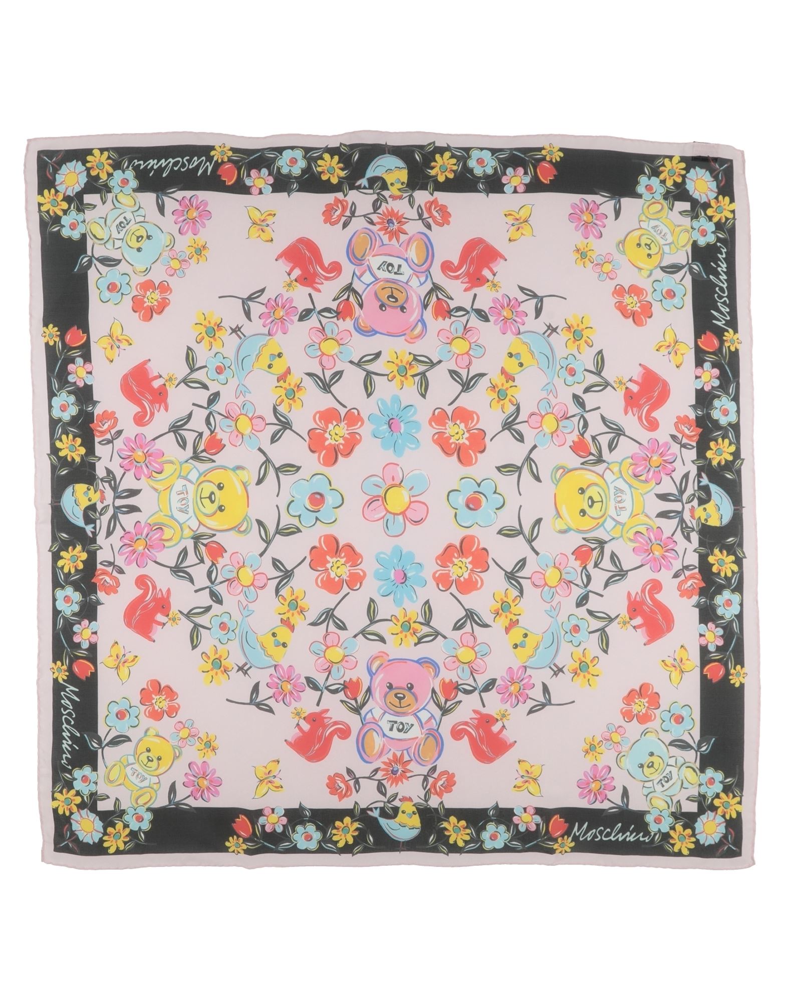 스카프, 보일, 플로럴 모티브, 브랜드 로고, 드라이클리닝, 표백 금지, 건조기 사용불가. 이미지