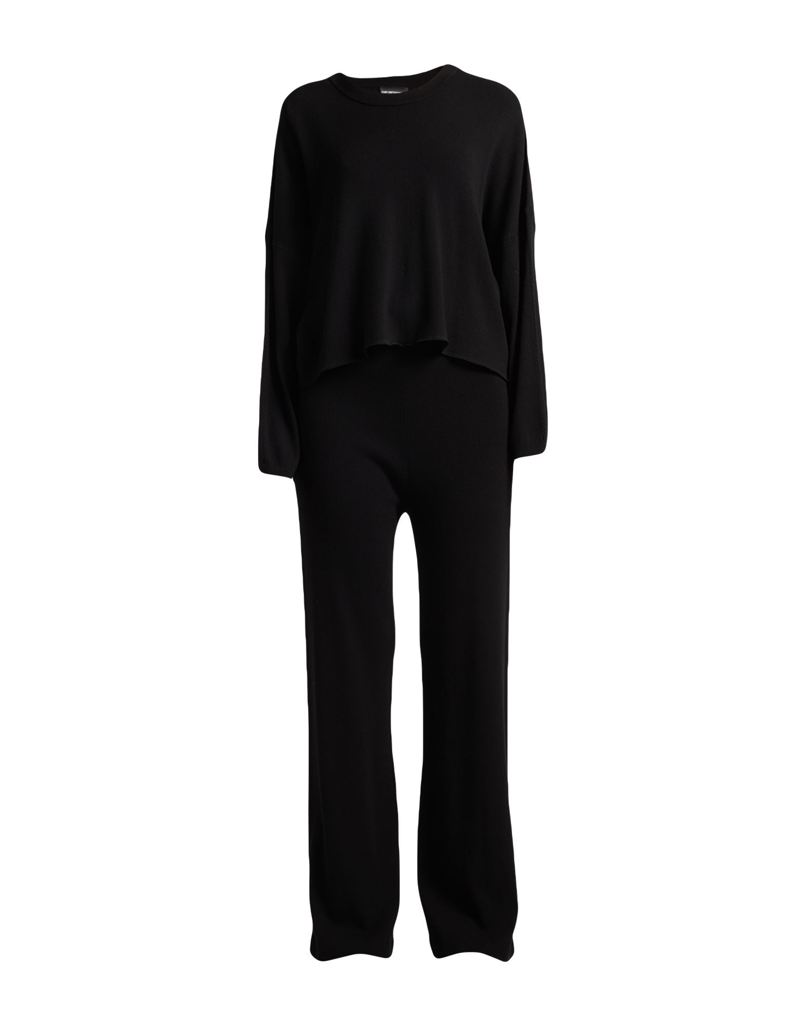 바지 세트, 니트 소재, 라이트웨이트 니트, 솔리드 컬러, 장식 부착 없음, 크루넥, 롱 슬리브, 안감없음, 손세탁, 표백 금지, 건조기 사용불가. 이미지