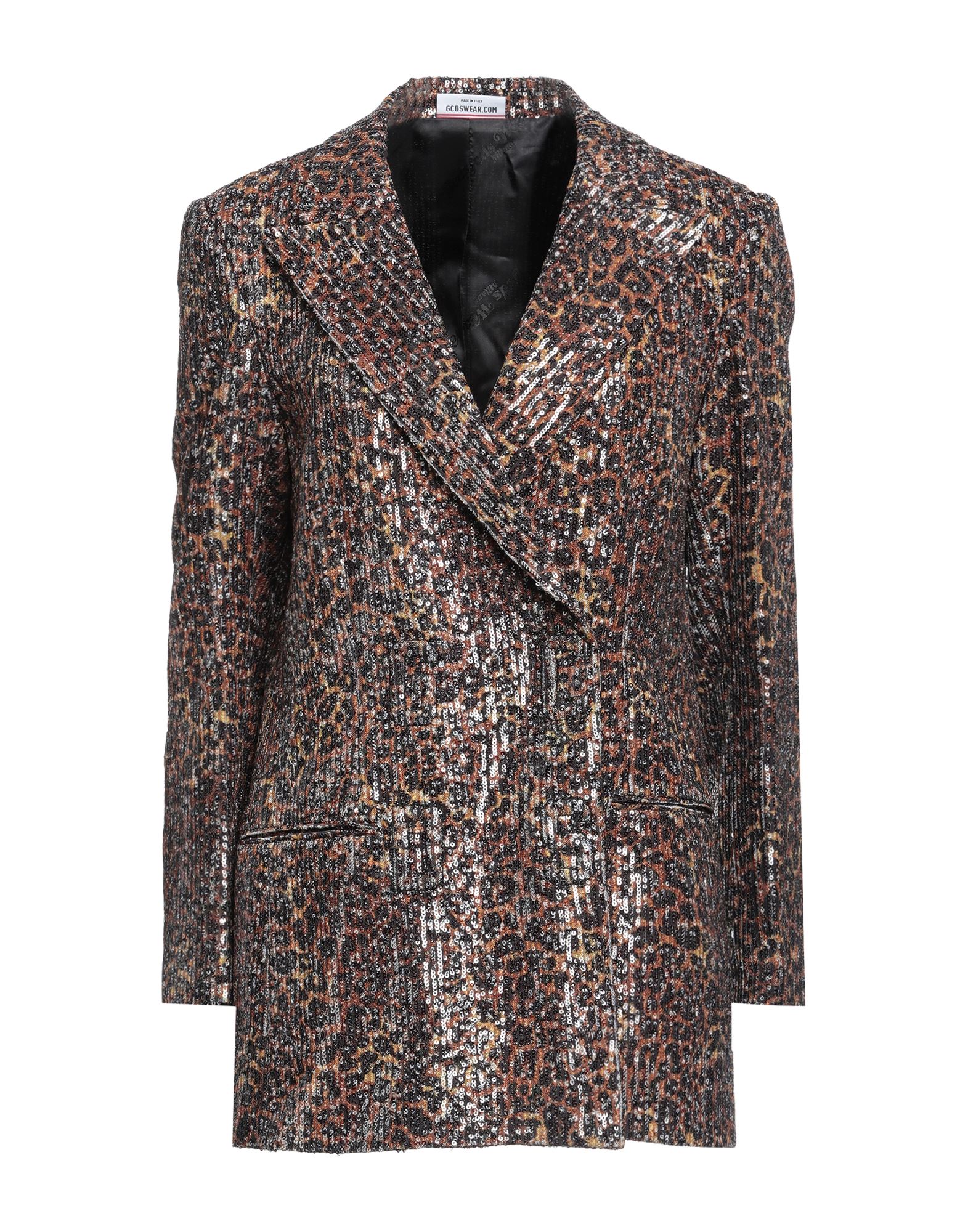 튤, 시퀸, 레오파드 패턴, 라펠, 싱글브레스티드, 롱 슬리브, 안감있음, 버튼 여밈, 더블 포켓, 스트레치, 싱글브레스티드 자켓. 이미지