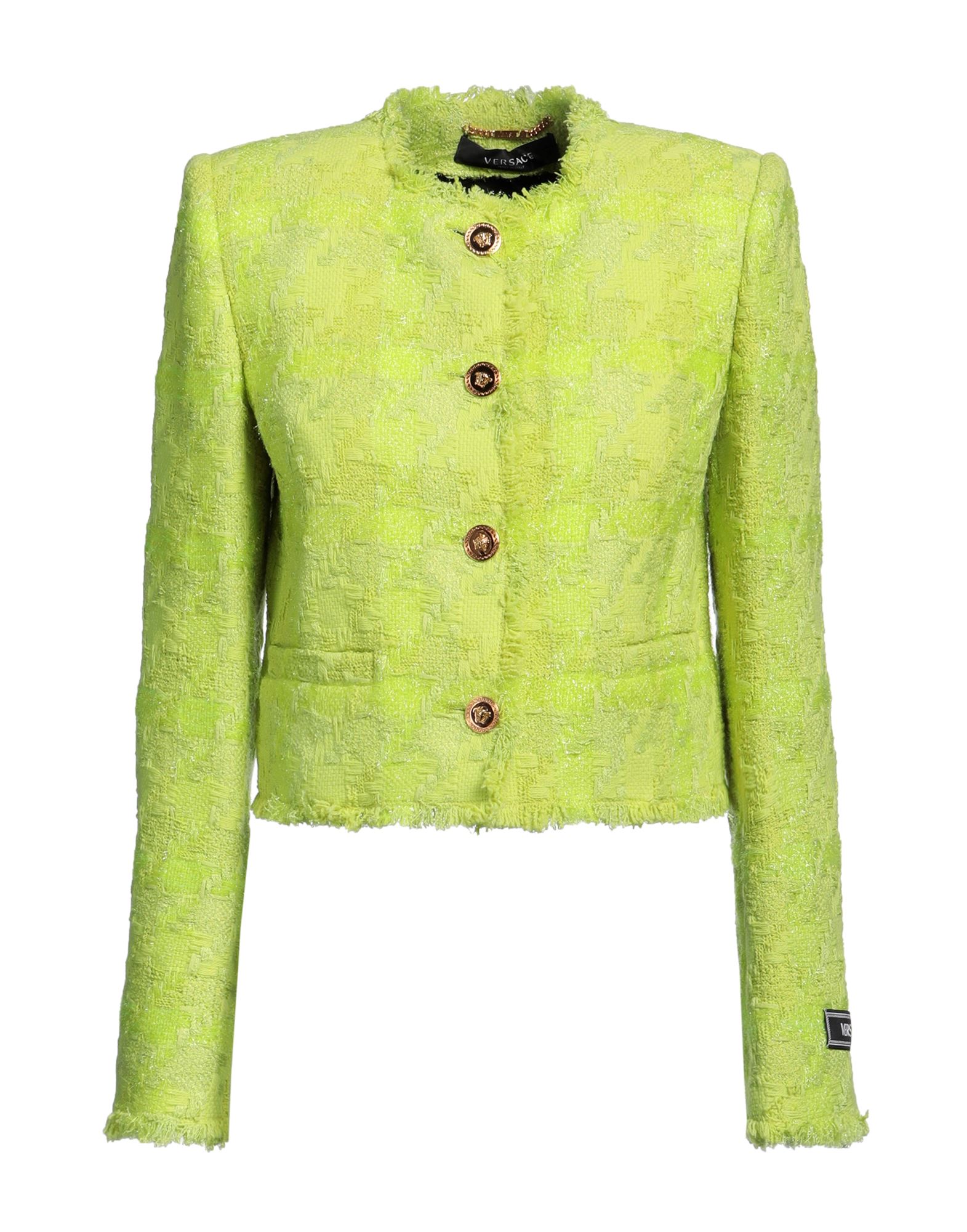 트위드, 라메, 브랜드 로고, 프린지, 솔리드 컬러, 크루넥, 싱글브레스티드, 롱 슬리브, 안감있음, 버튼 여밈, 멀티 포켓, 드라이클리닝, 건조기 사용불가, 표백 금지, 싱글브레스티드 자켓. 이미지