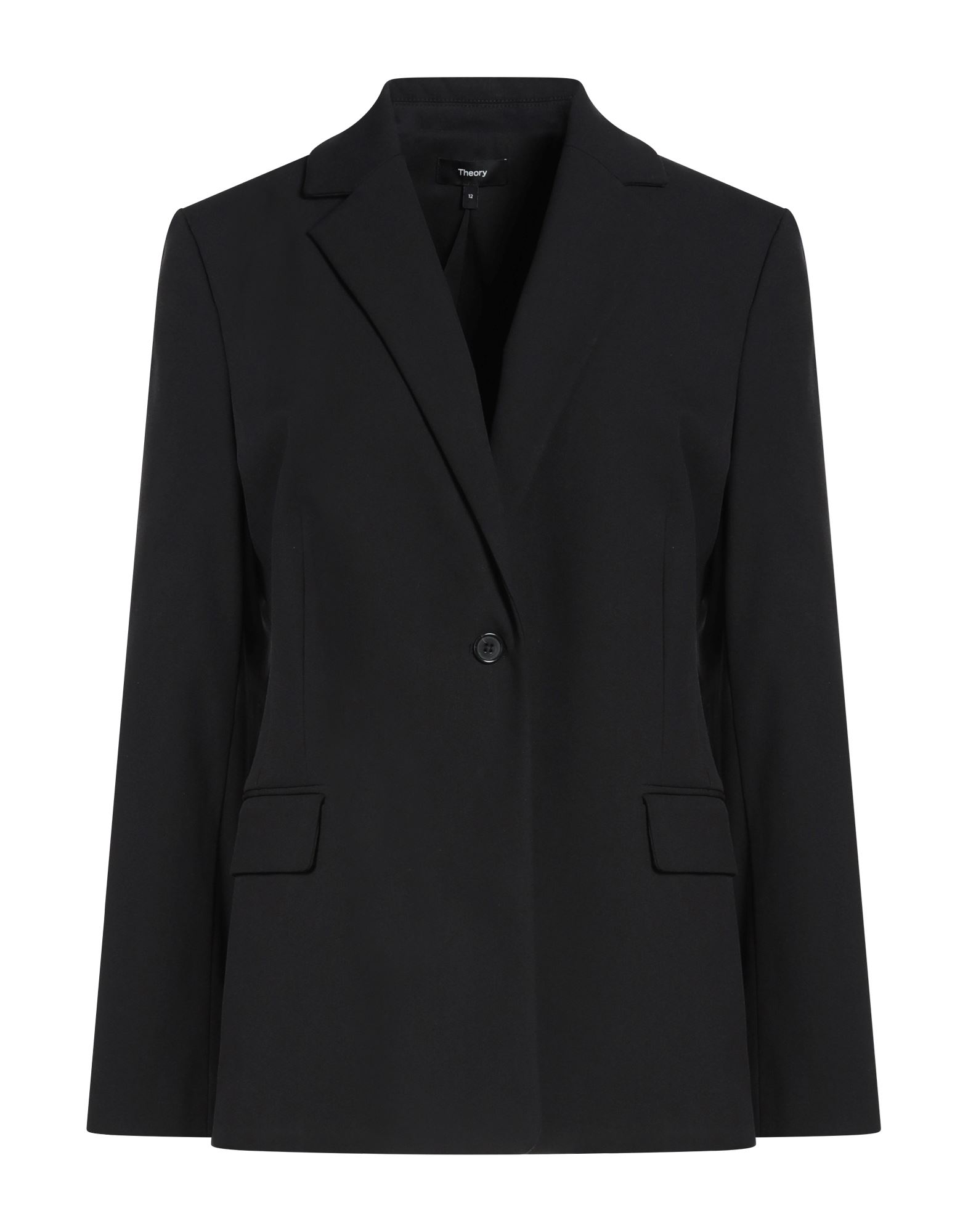 싱글 브레스티드 블레이저, 크레이프, 스트레치 패브릭, 솔리드 컬러, 장식 부착 없음, 라펠, 롱 슬리브, 버튼 커프스, 안감있음, 버튼 여밈, 포켓 1개, 플랩 포켓, 백 슬릿, 손세탁 또는 드라이클리닝, 표백 금지, 건조기 사용불가. 이미지