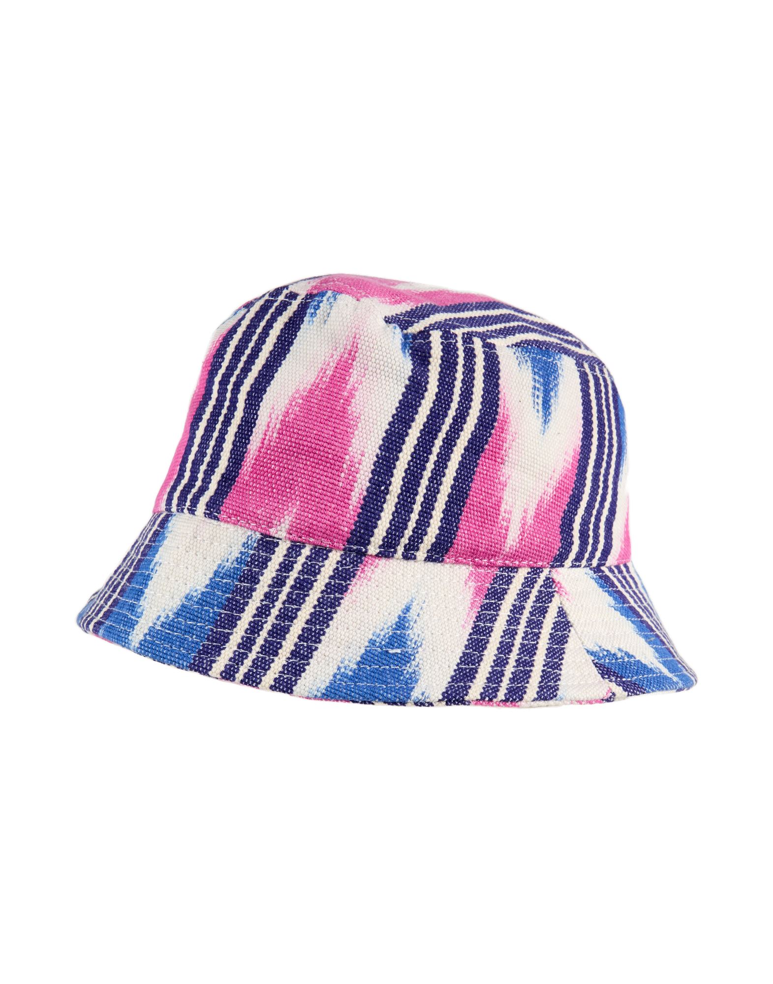 버킷 햇, 우븐, 멀티컬러 패턴, 자수 장식. 이미지