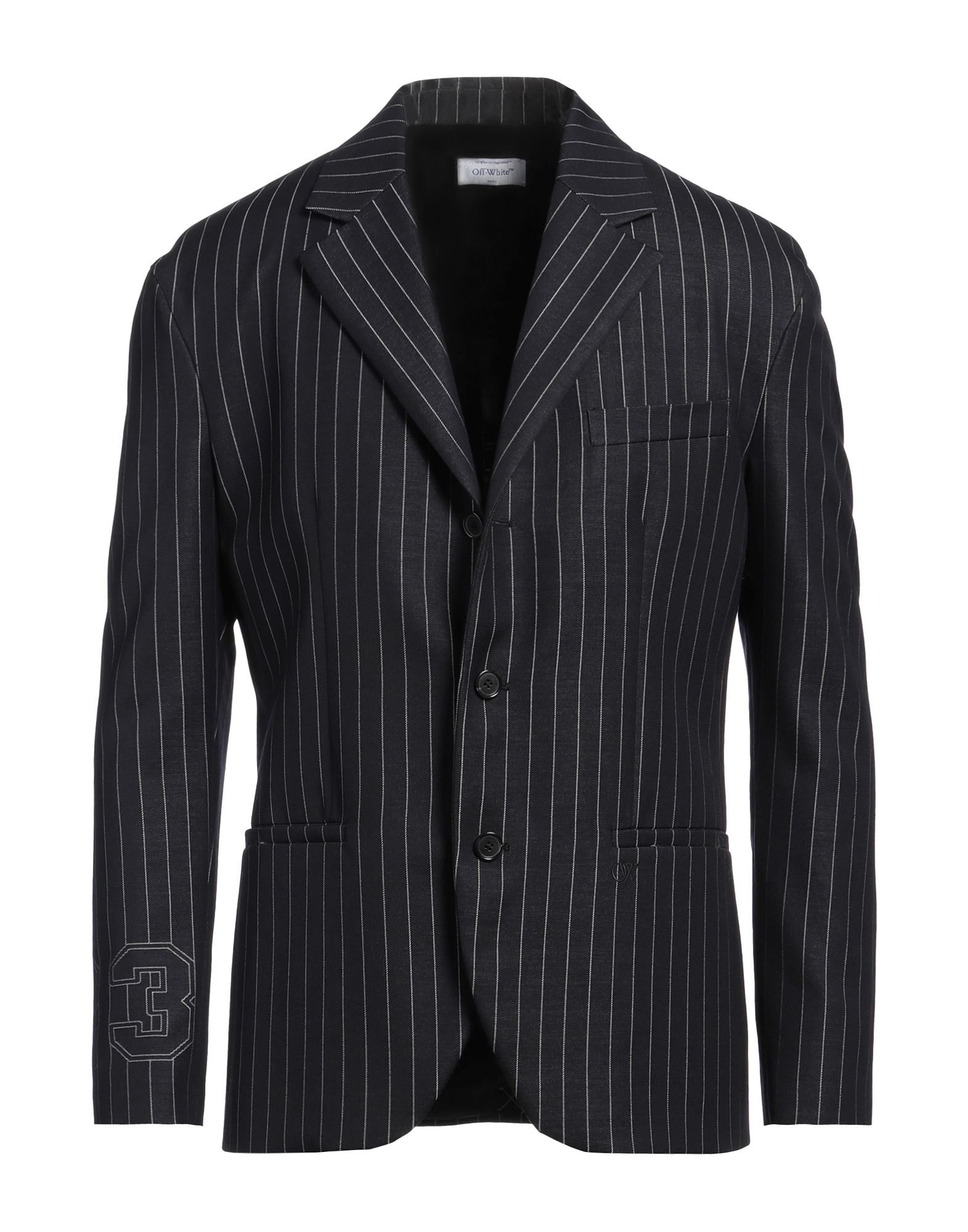 싱글 브레스티드 블레이저, 울 보일, 핀스트라이프, 장식 부착 없음, 라펠, 롱 슬리브, 버튼 커프스, 안감있음, 버튼 여밈, 멀티 포켓, 백 슬릿, 드라이클리닝, 표백 금지, 건조기 사용불가. 이미지