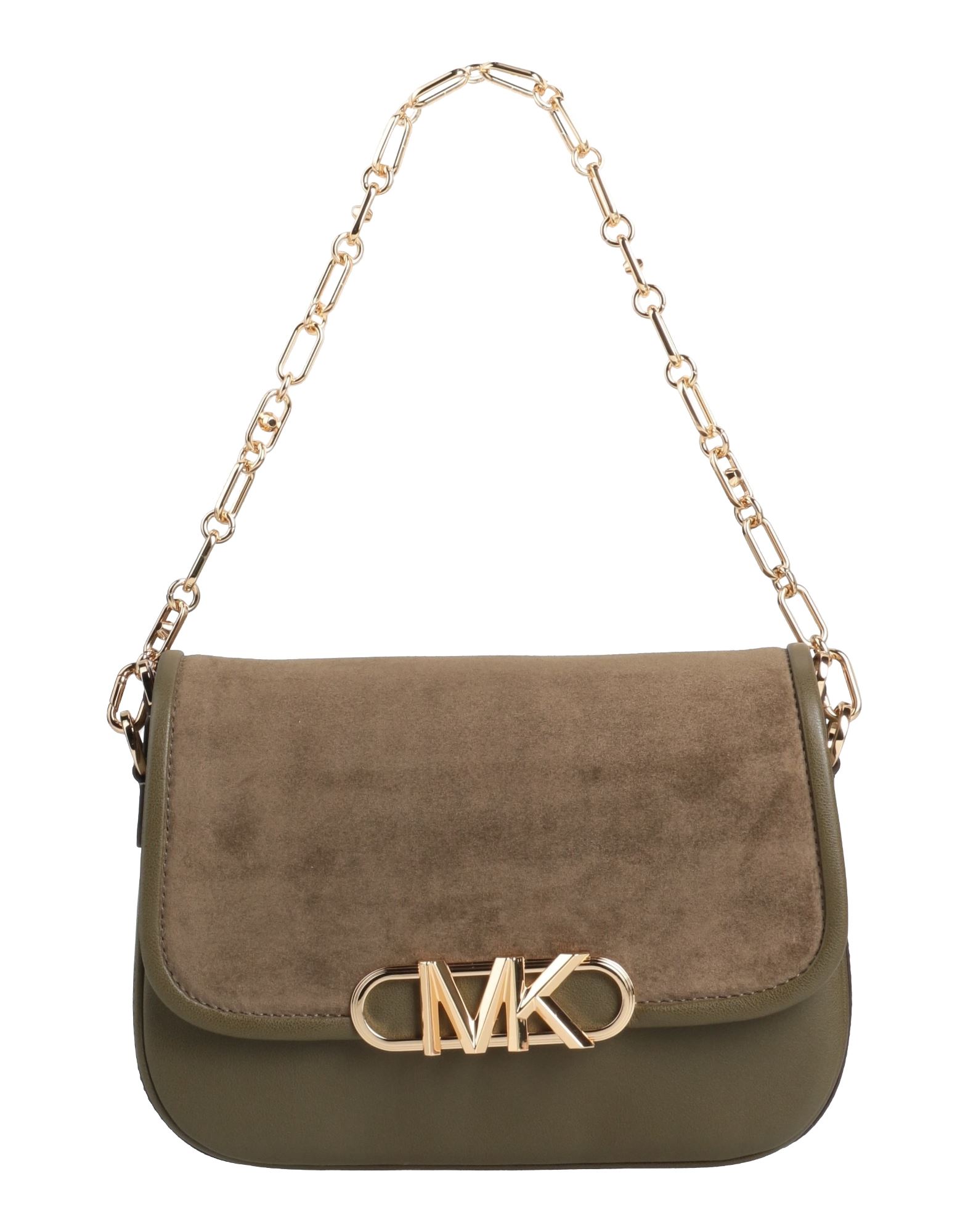 플랩백, 가죽, 솔리드 컬러, 스웨이드 트리밍 , 마그네틱 클로져, 안감있음, 내부 포켓, 탈착가능 숄더 스트랩, 미디엄 스타일, 동물성 비섬유 자재 함유. 이미지