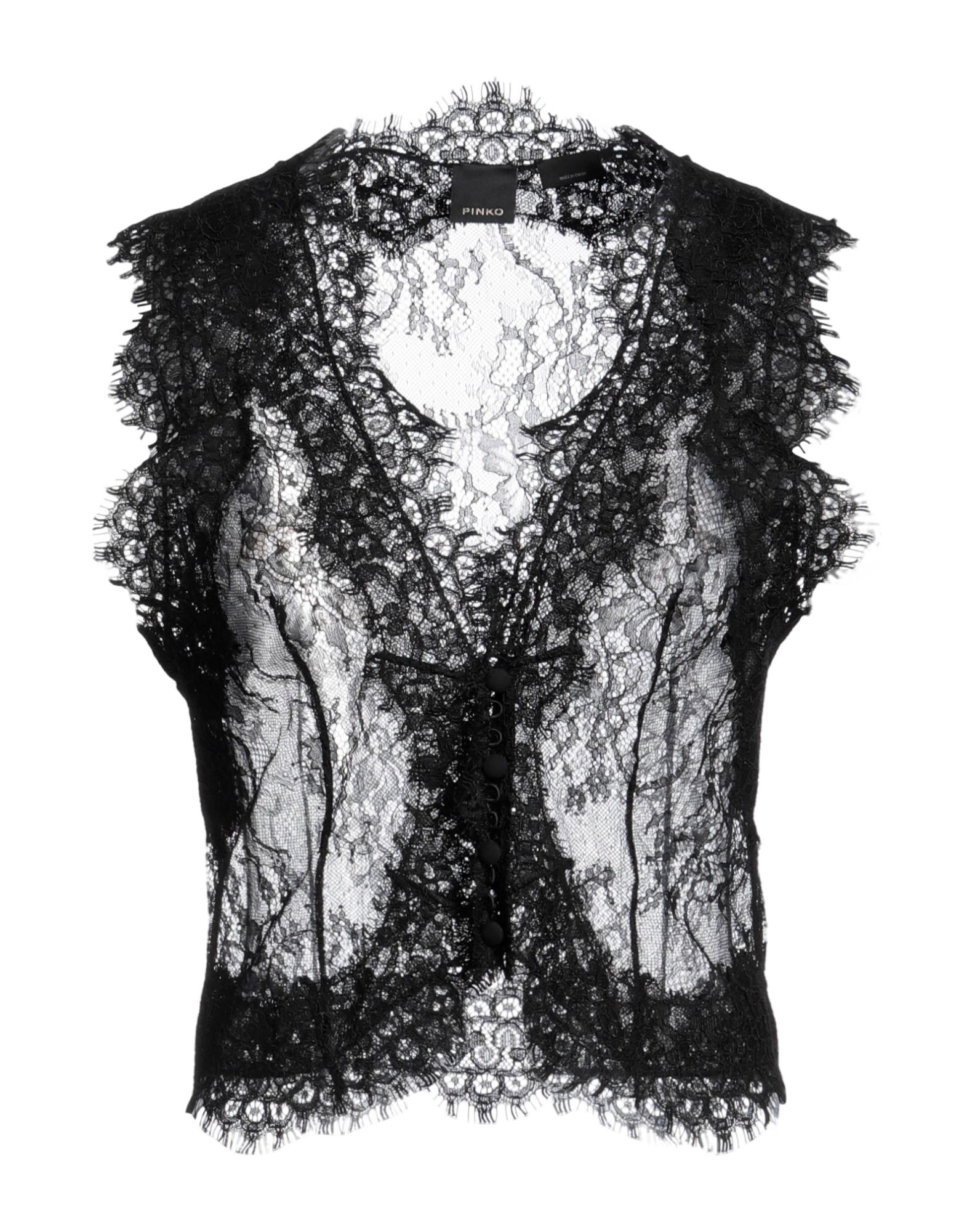 레이스, 장식 부착 없음, 솔리드 컬러, 싱글브레스티드, 슬리브리스, 안감없음, 버튼 여밈, 포켓 없음. 이미지