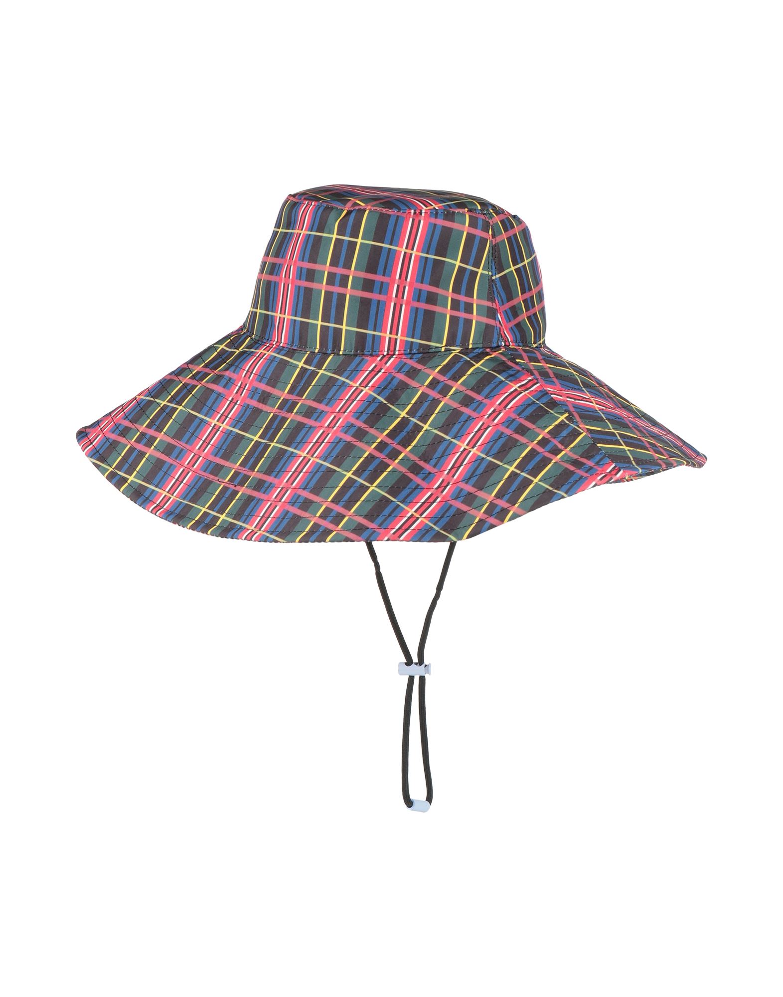 버킷 햇, 테크니컬 패브릭, 타탄체크, 브랜드 로고, 안감있음. 이미지