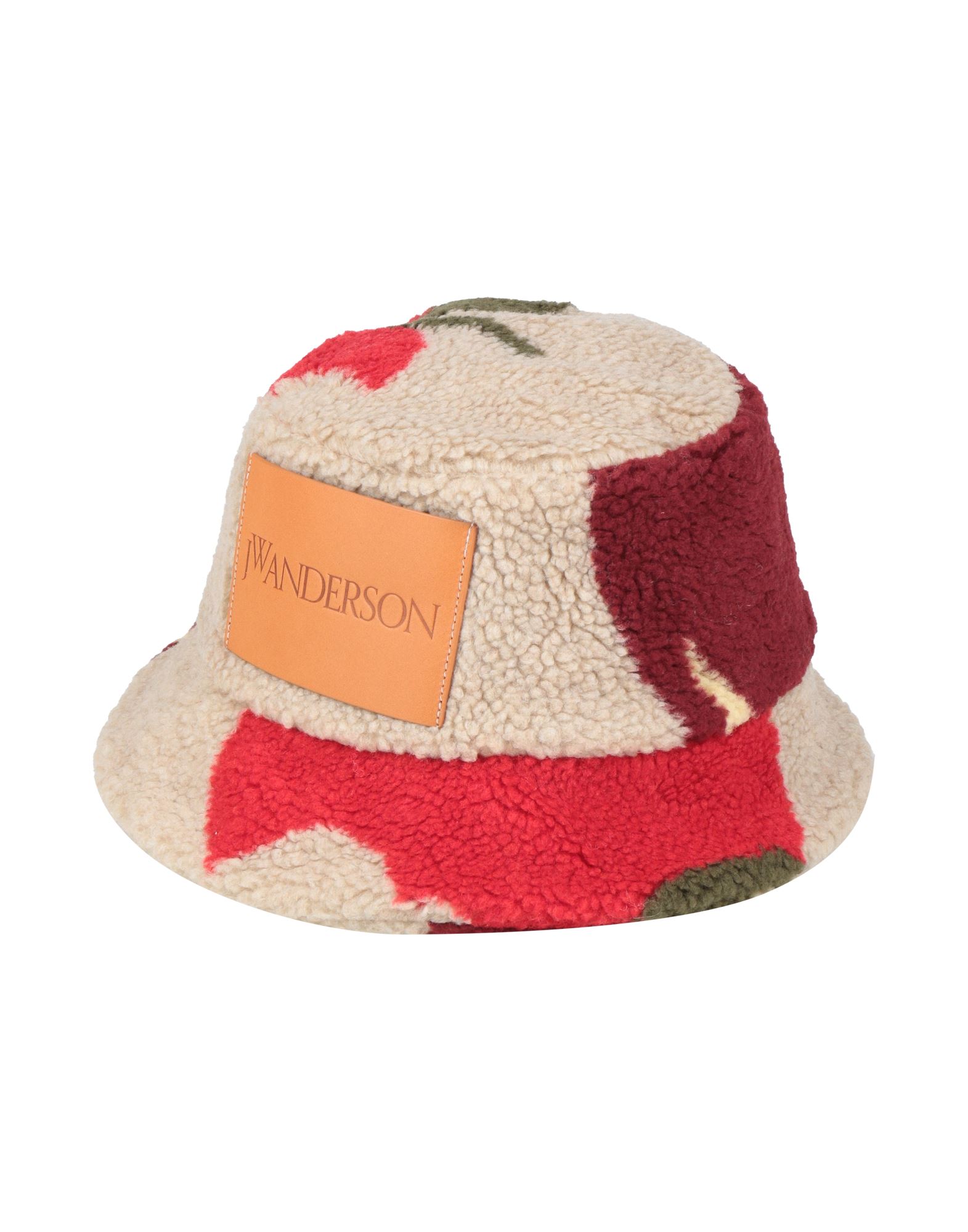 버킷 햇, 셰르파 원단, 멀티컬러 패턴, 브랜드 로고, 스몰 브림, 드라이클리닝, 표백 금지, 건조기 사용불가, 다림질 금지, 동물성 비섬유 자재 함유. 이미지