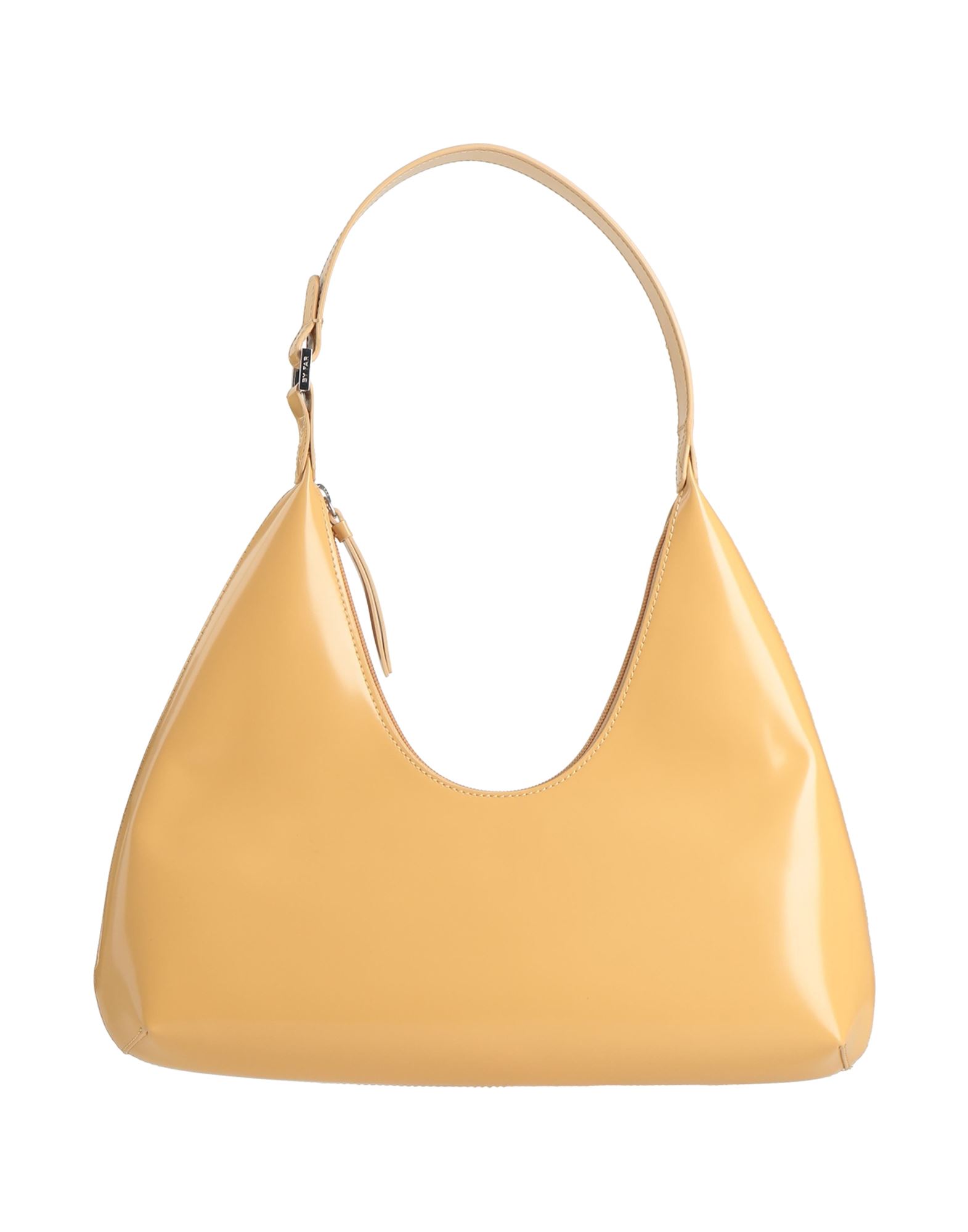 라지 스타일, 폴리쉬드 가죽, 브랜드 로고, 솔리드 컬러, 지퍼 여밈, 내부 포켓, 싱글 핸들, 동물성 비섬유 자재 함유, 호보백. 이미지