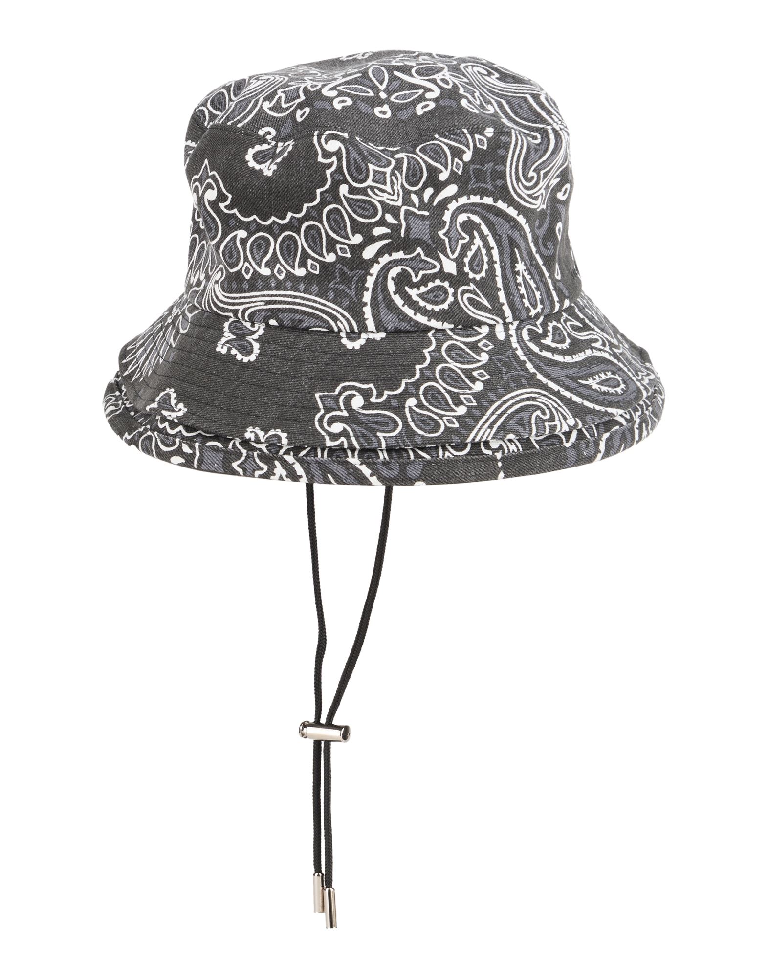 버킷 햇, 개버딘, 페이즐리 패턴, 자수 로고 장식, 미디움 브림, 물세탁 불가, 표백 금지, 건조기 사용불가, 다림질 금지. 이미지