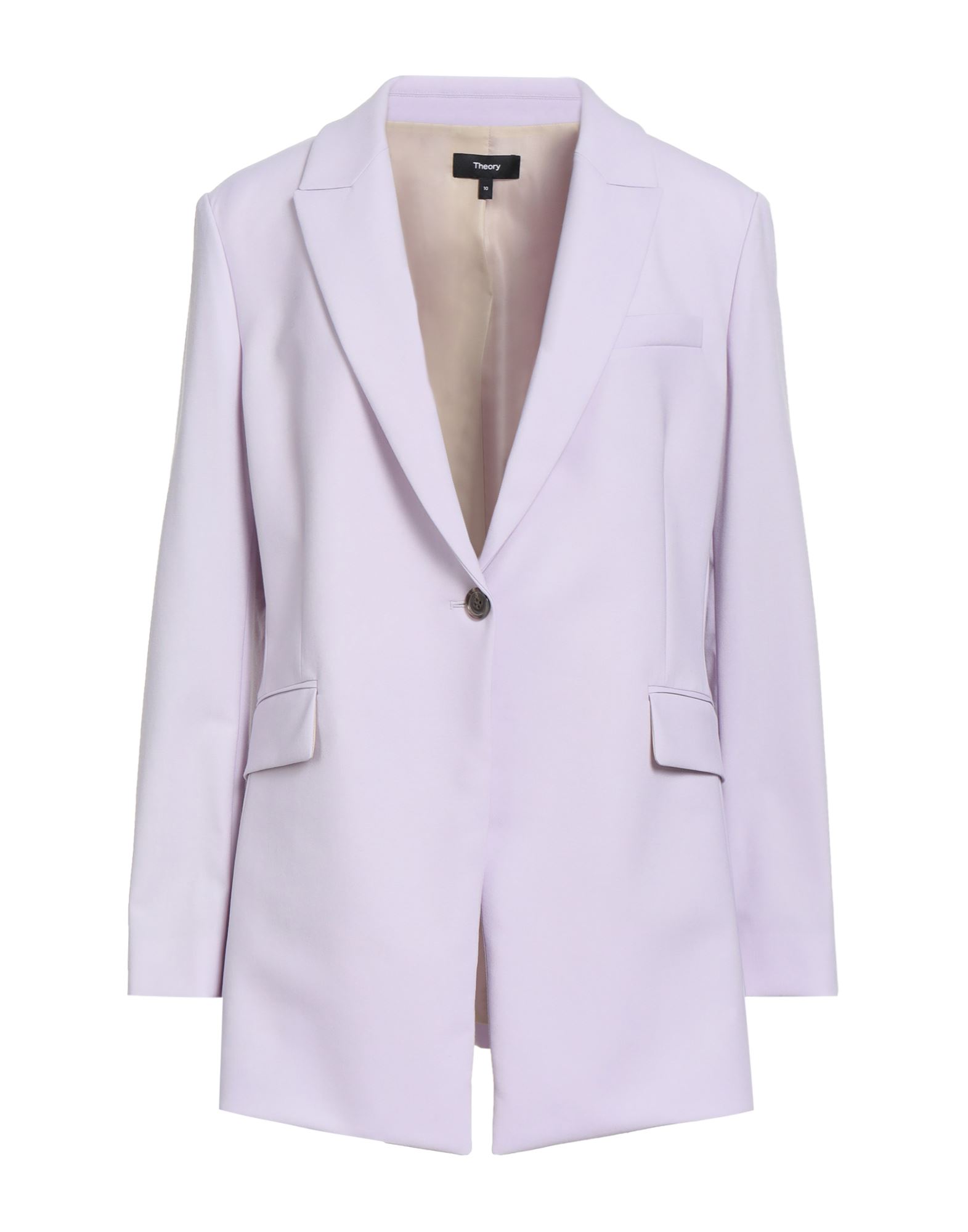 싱글 브레스티드 블레이저, 울 보일, 스트레치 패브릭, 솔리드 컬러, 장식 부착 없음, 라펠, 롱 슬리브, 버튼 커프스, 안감있음, 버튼 여밈, 플랩 포켓, 포켓 1개, 백 슬릿, 드라이클리닝, 표백 금지, 건조기 사용불가, 편안함과 우아함이 결합된 격식을 갖춘 세련된 포멀 오피스 룩. 이미지